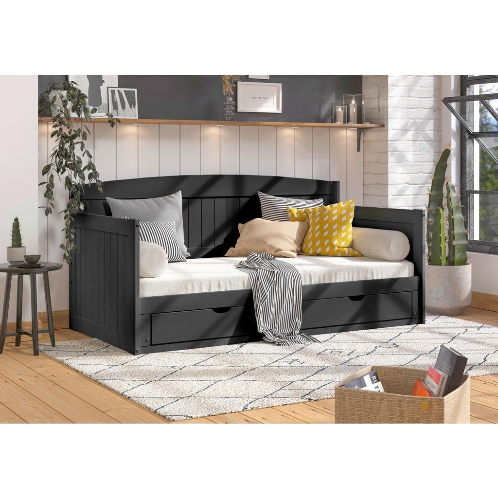 Mid.you Ausziehbett Schwarz Kiefer massiv