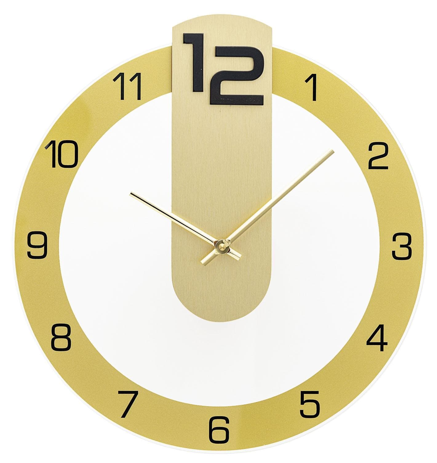 AMS Wanduhr Gold Eiche Glas Quarz