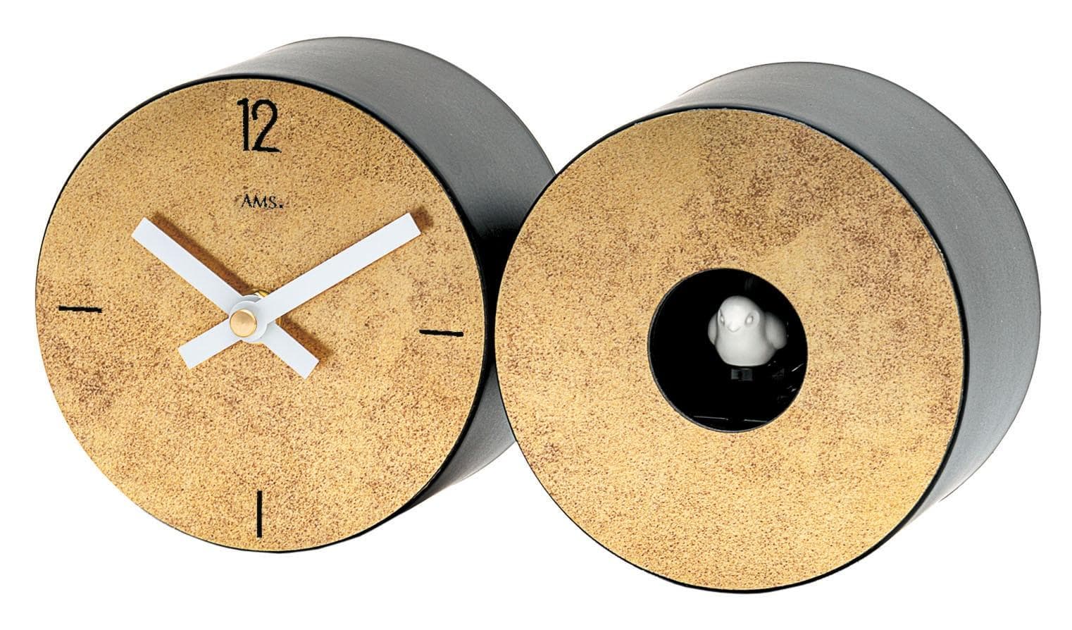 AMS Tischuhr Quarzuhr Analog Metall Schwarz-Hellbraun