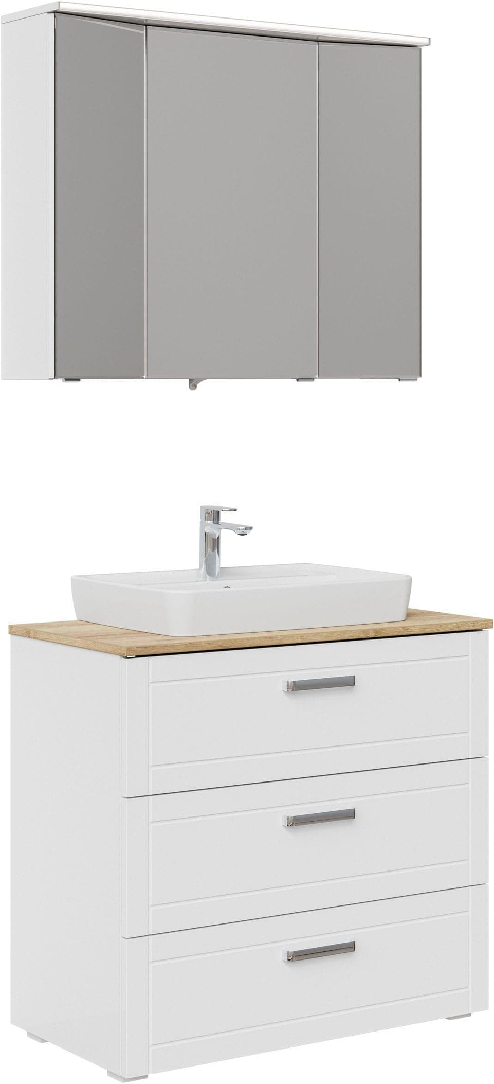 Badmöbel-Set SAPHIR Serie 3007 mit Waschtisch und Spiegelschrank Weiß Hochglanz