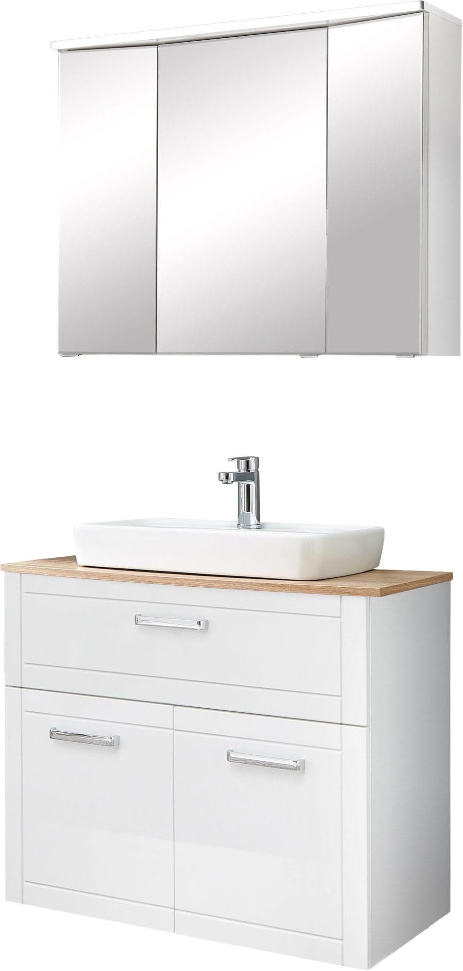 Badmöbel-Set SAPHIR mit Waschtisch und Spiegelschrank Weiß Hochglanz