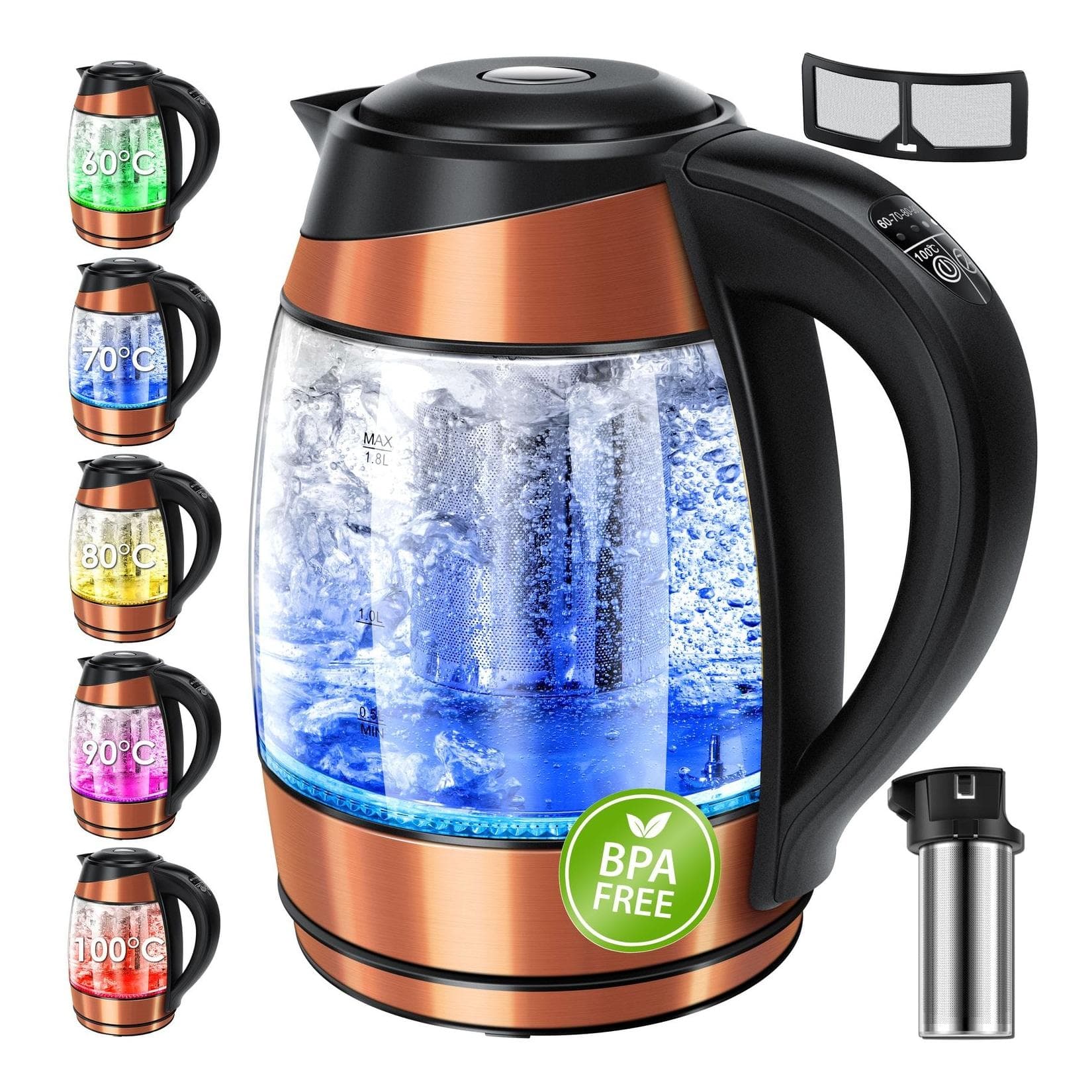 KESSER Wasserkocher 1,8L Edelstahl Glas 2200W mit Warmhaltefunktion