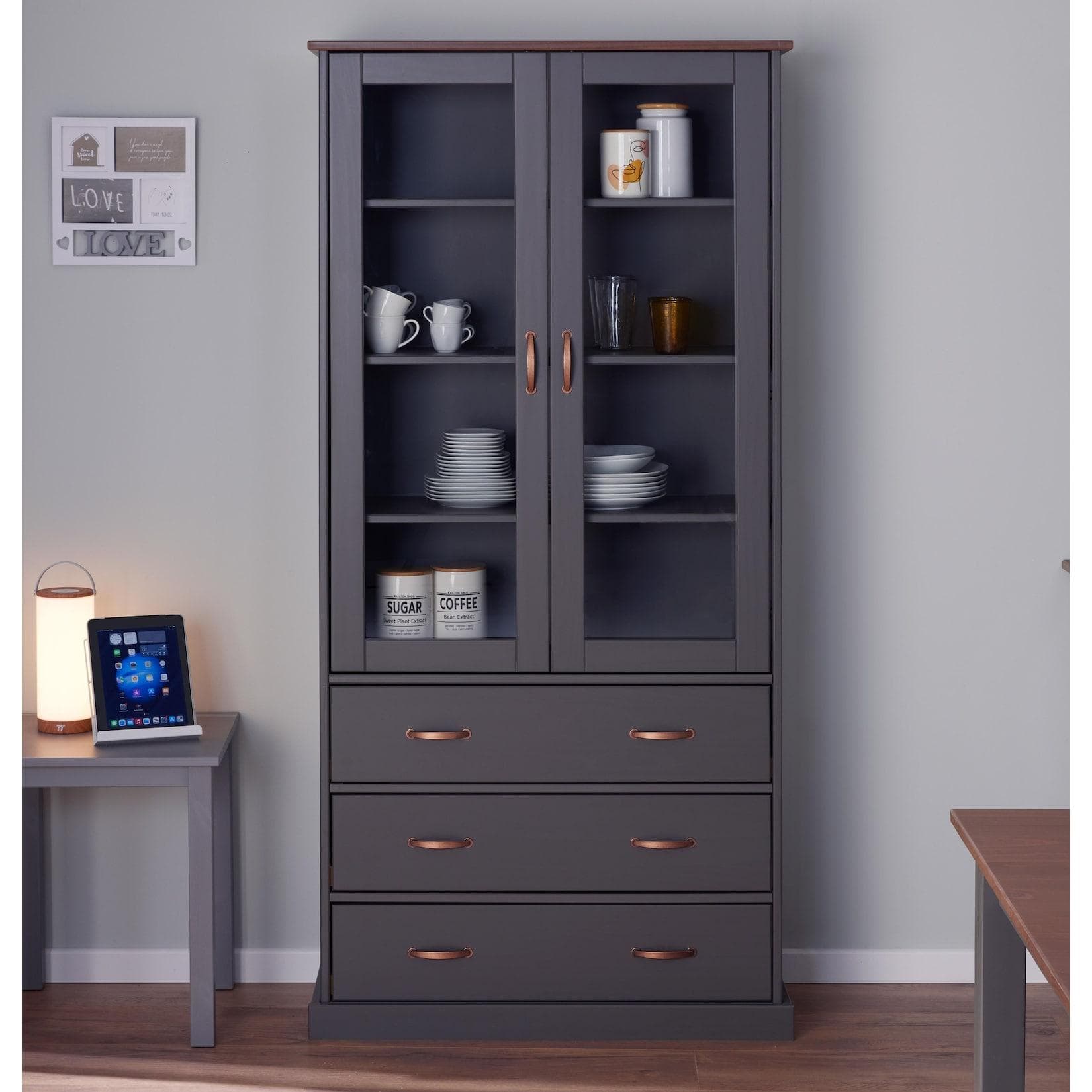 Buffet INTER LINK Weiß Massivholz mit Glastüren