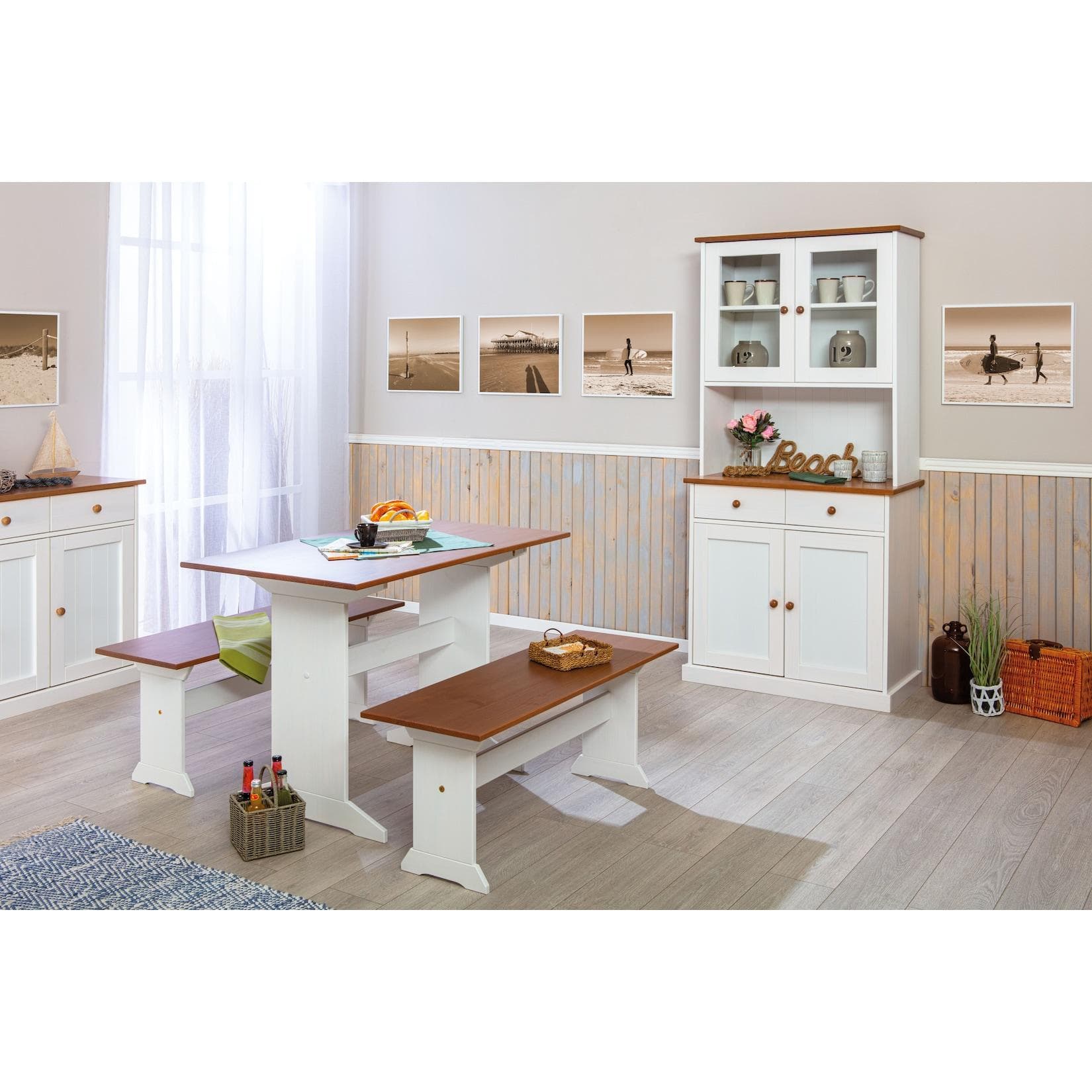 Sitzbank INTER LINK Westerland Massivholz 110 cm Weiß/Braun