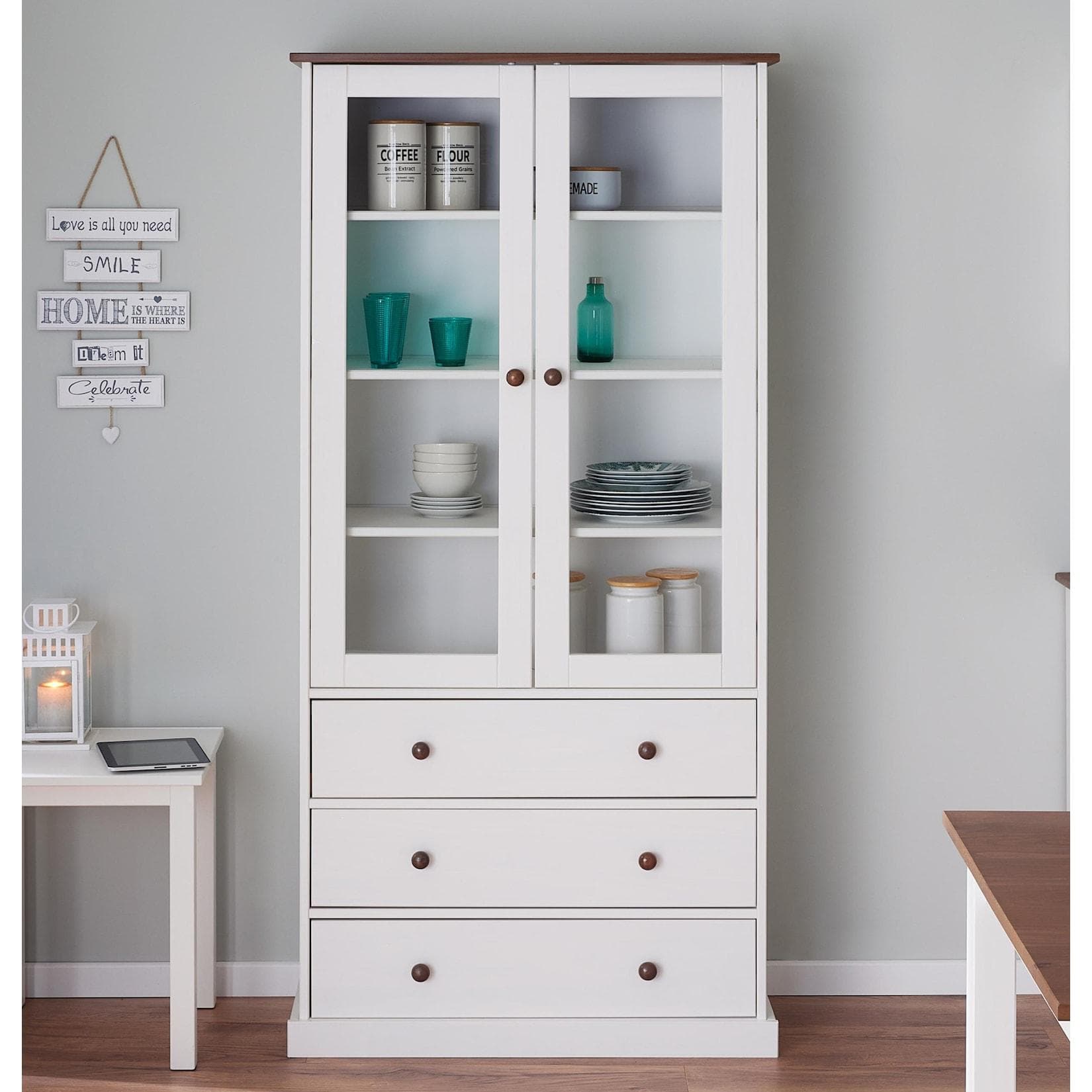 Buffet INTER LINK Grau Massivholz mit Glastüren