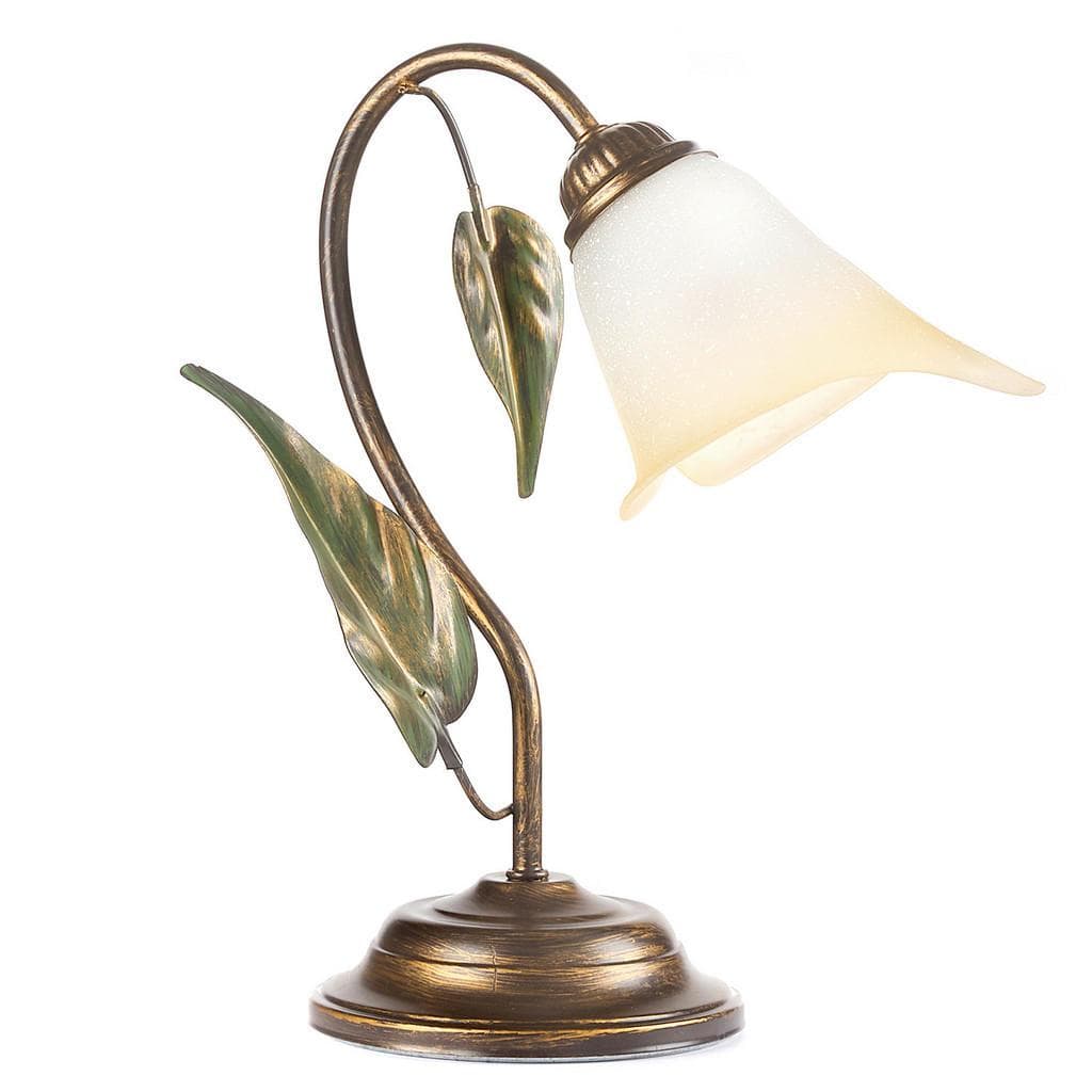Tischleuchte Miranda einflammig Bronze Olivgrün Metall Glas
