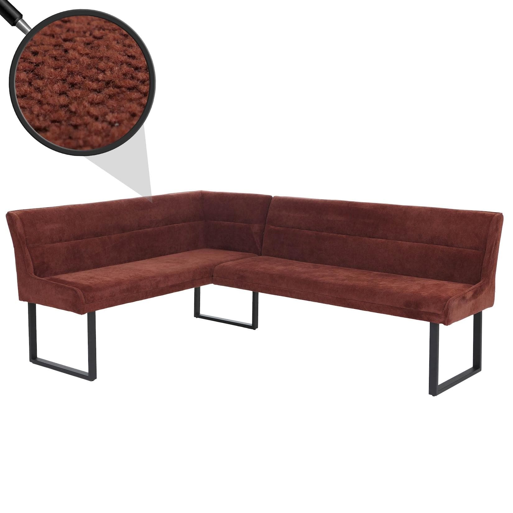 MCW Eckbank MCW-O81 Esszimmerbank Chenille Stoff Metall Rot