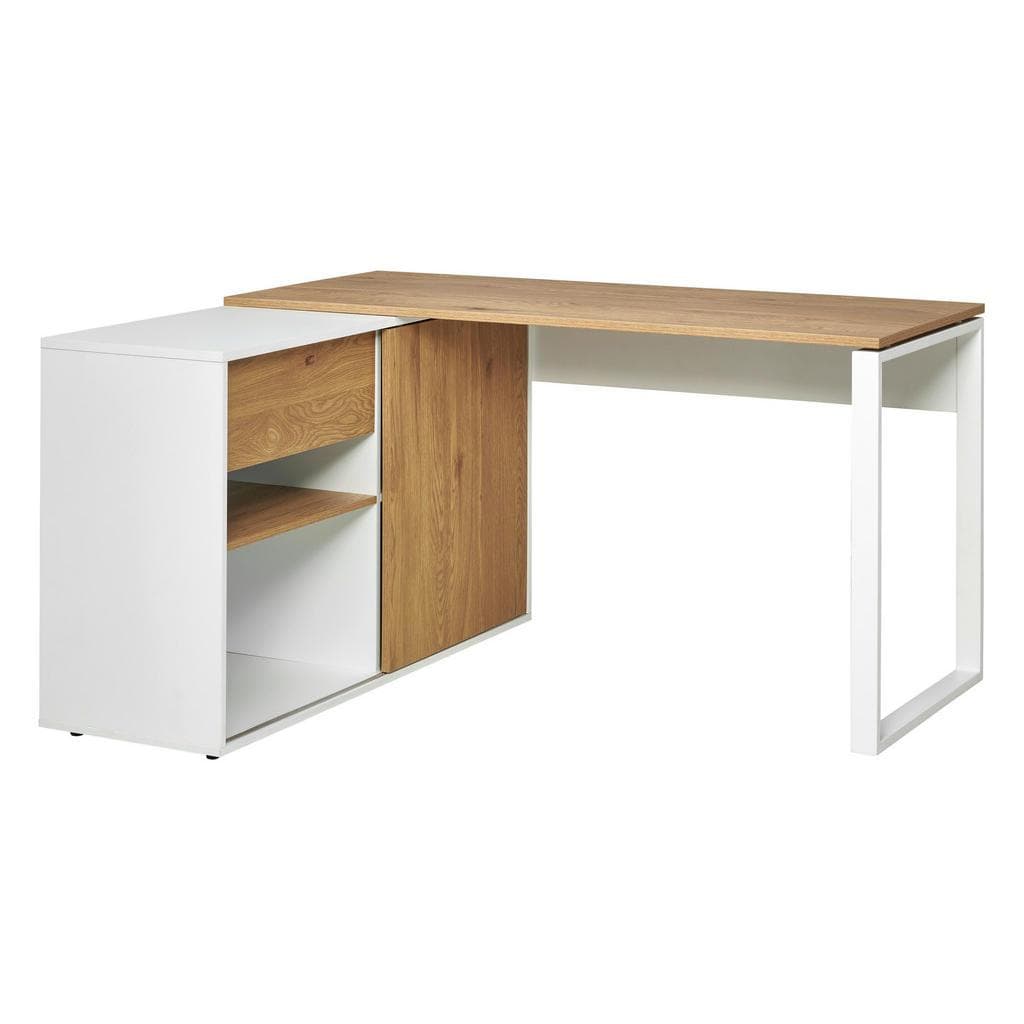 Livetastic Eckschreibtisch Weiß Eiche Metall Holzwerkstoff mit Schublade