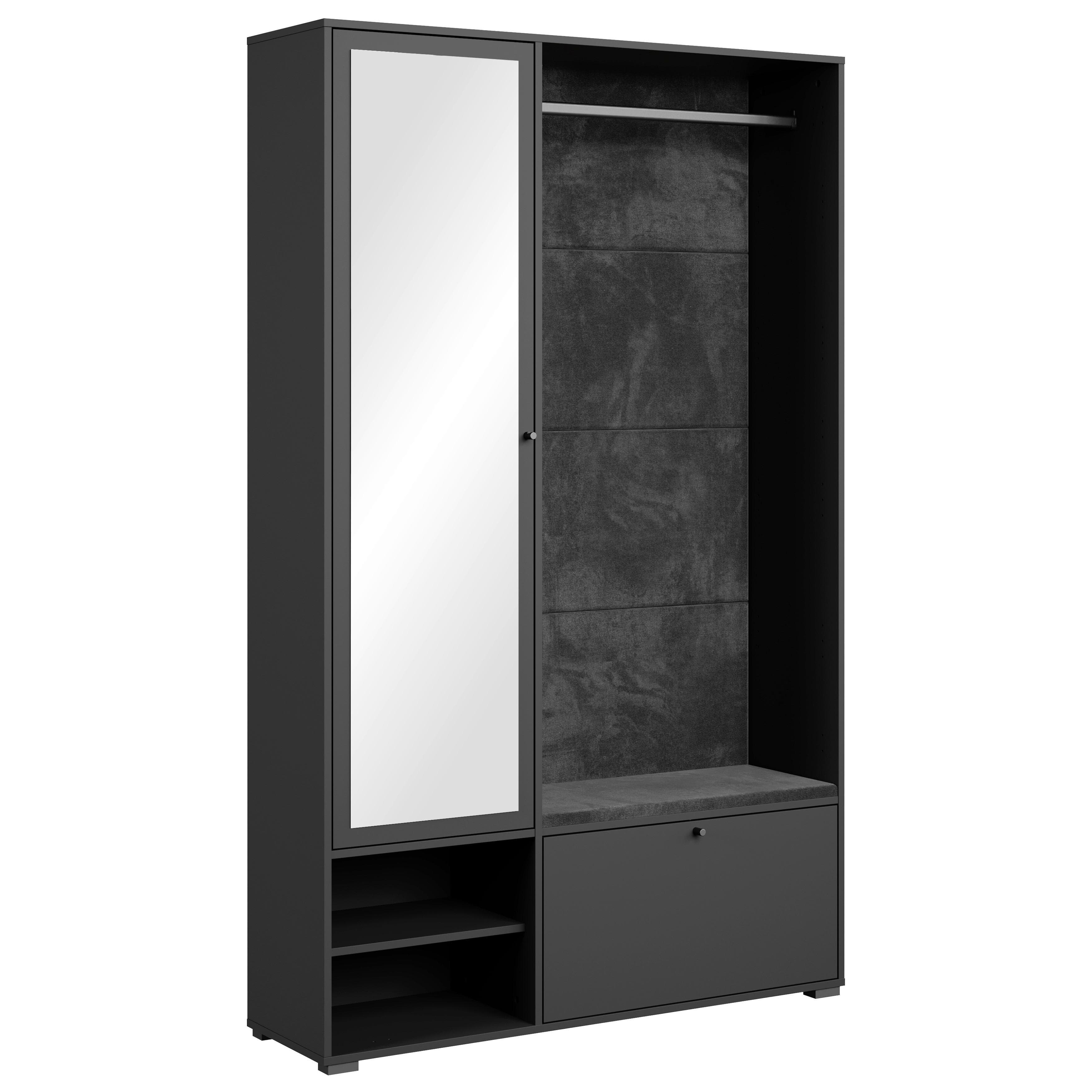 Garderobe Dino 4-tlg. Schwarz mit Haken und Ablage