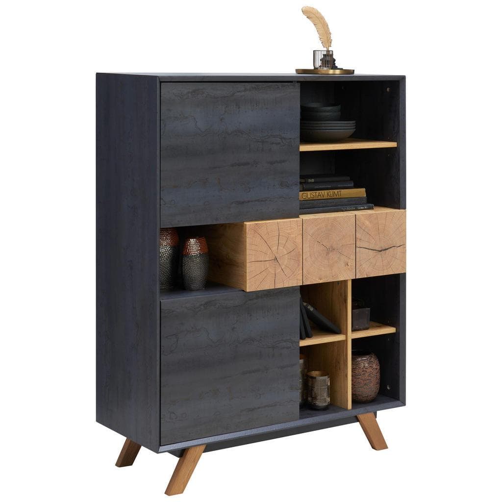 Carryhome Highboard Eiche Dunkelgrau Holzwerkstoff 5 Fächer 1 Schublade