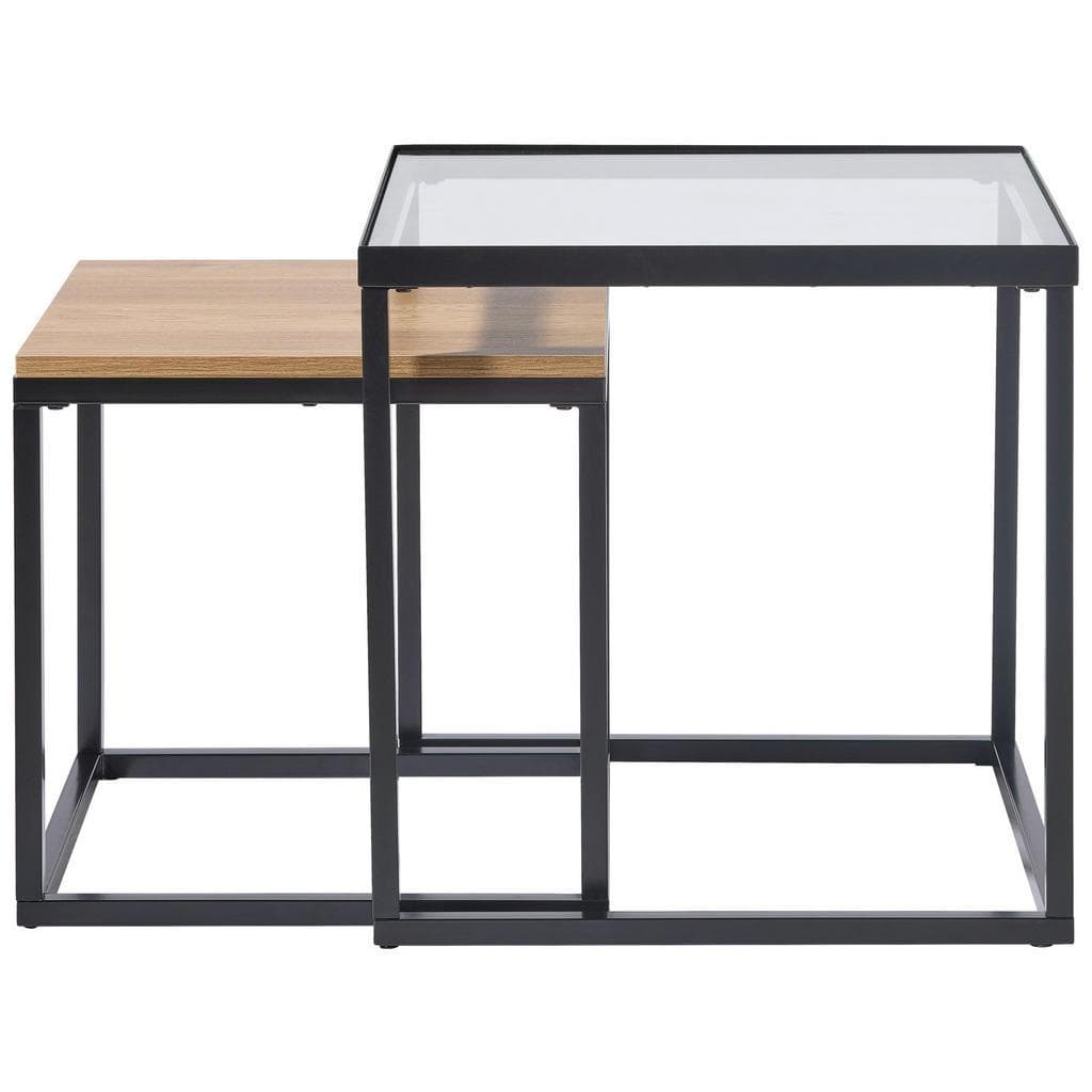 Xora Couchtischset 2-teilig Schwarz Glas Eichefarben