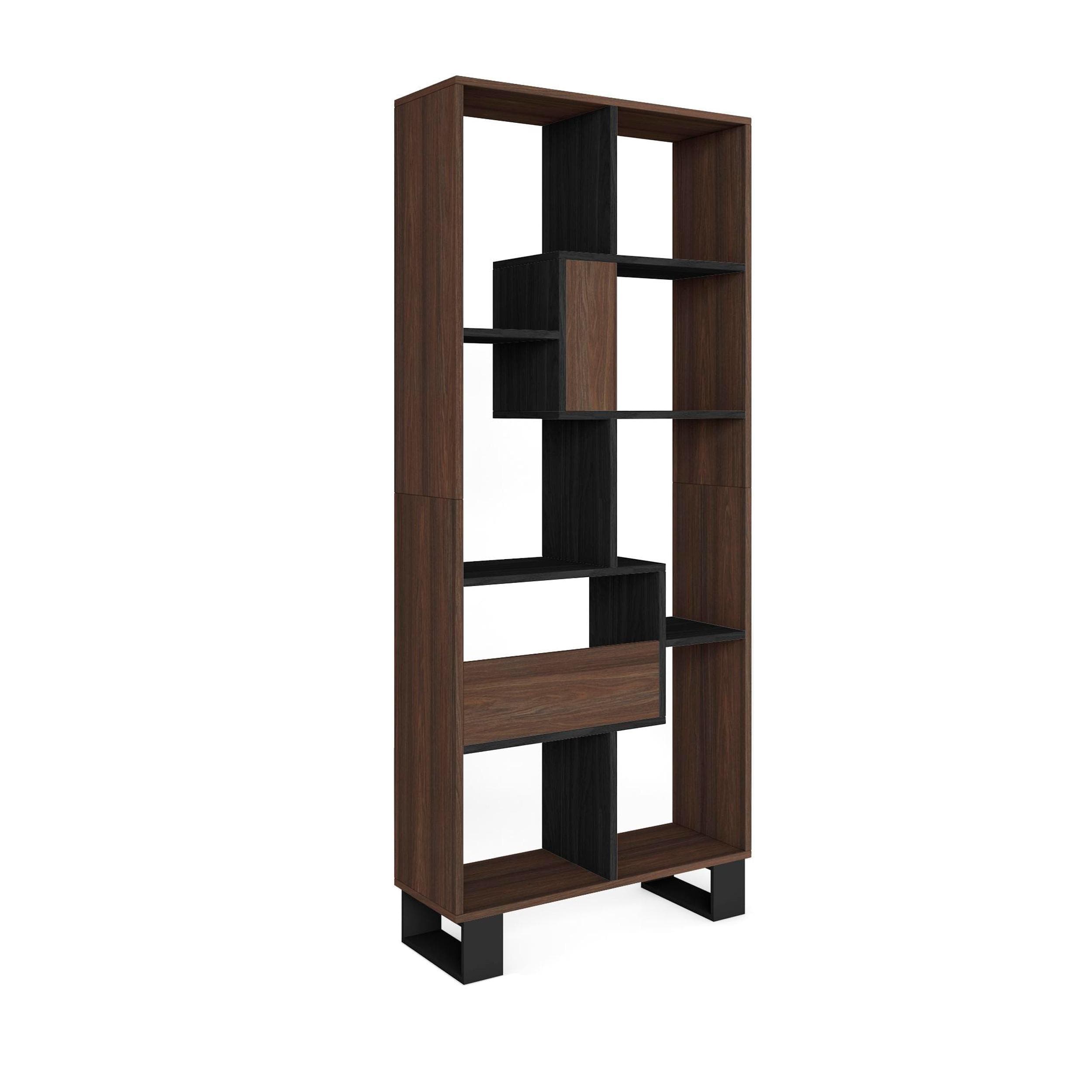 REGAL Bibliothek Dunkelbraun Schwarz Holzregal