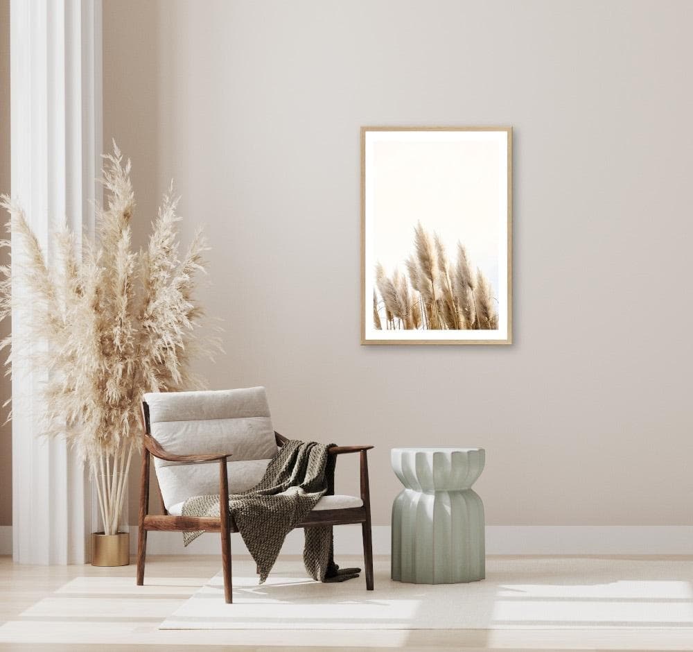 BÖNNINGHOFF Wandbild Trockenblumen Beige Braun Weiß mit Holzrahmen