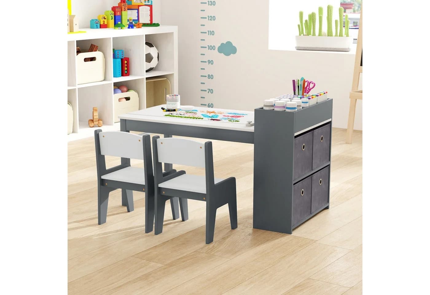 KOMFOTTEU Kindersitzgruppe Grau mit Papierrollenhalter & Lagerregalen - Bild 1