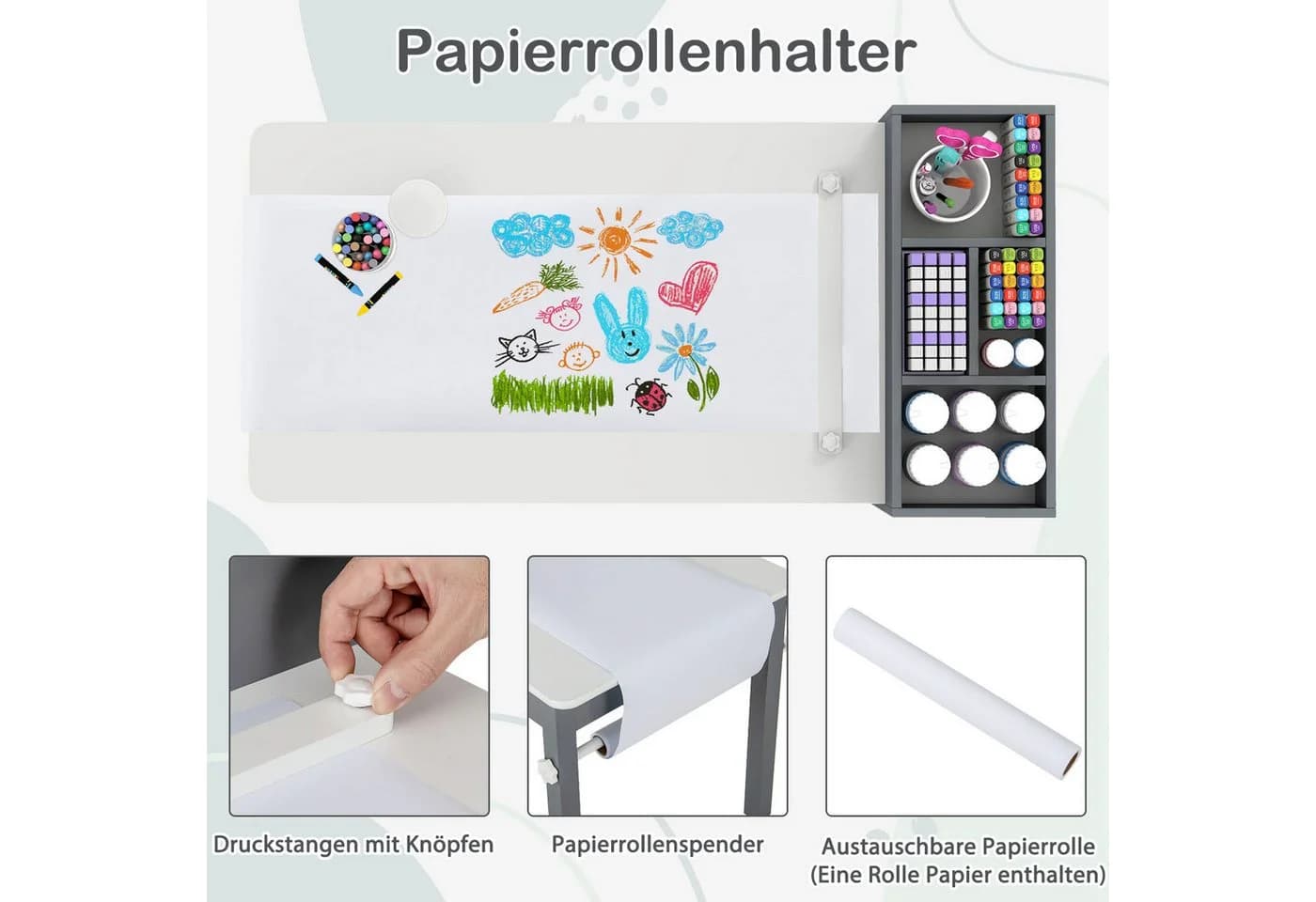 KOMFOTTEU Kindersitzgruppe Grau mit Papierrollenhalter & Lagerregalen - Bild 4