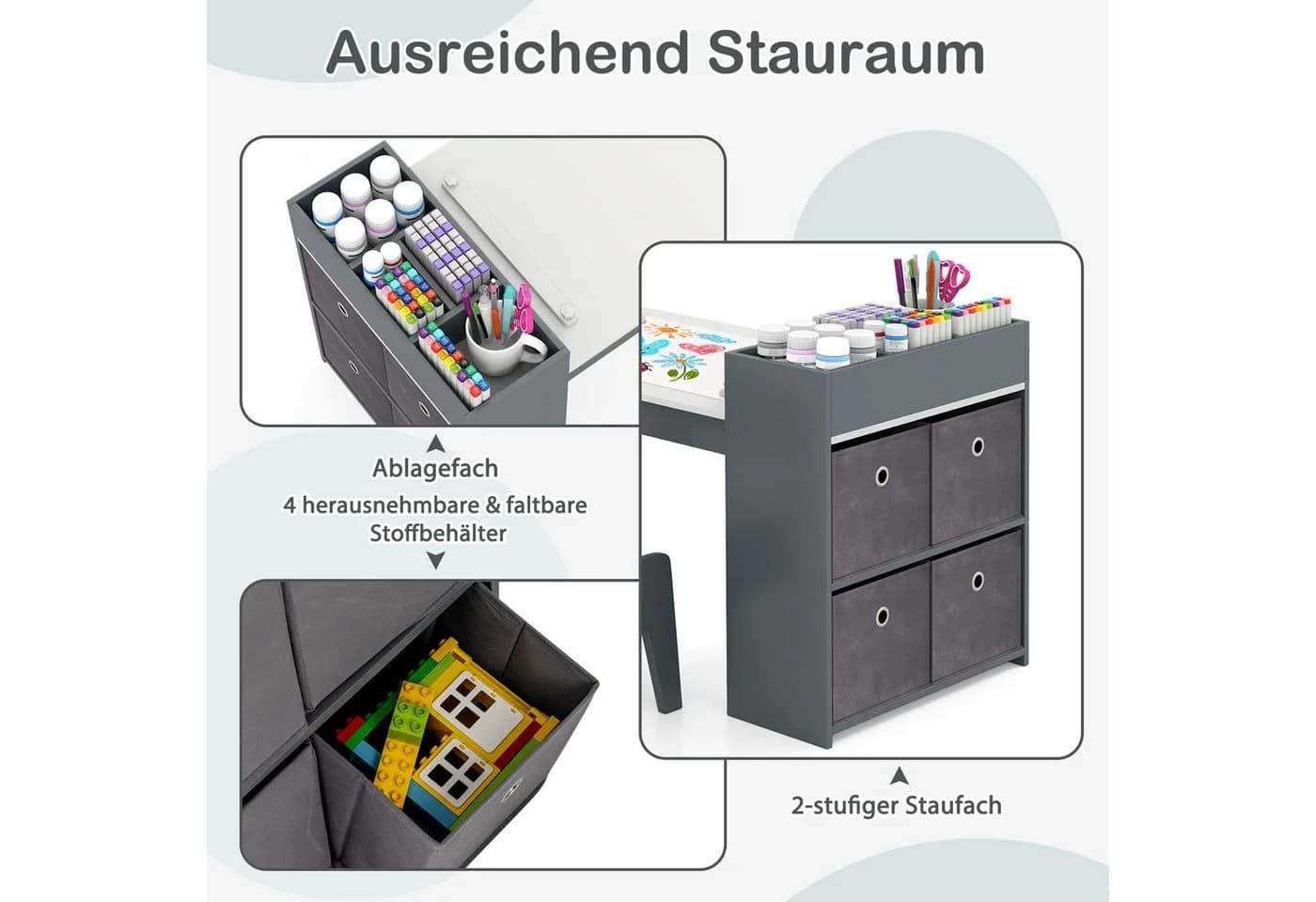 KOMFOTTEU Kindersitzgruppe Grau mit Papierrollenhalter & Lagerregalen - Bild 5
