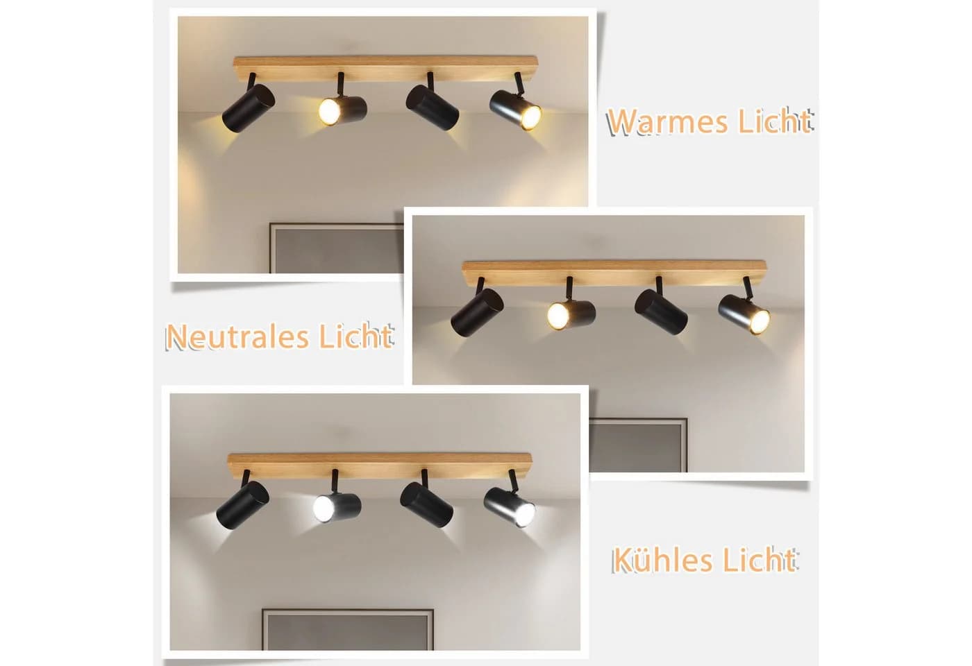 ZMH Deckenstrahler 4 Flammig Holz Schwarz/Weiß Deckenlampe