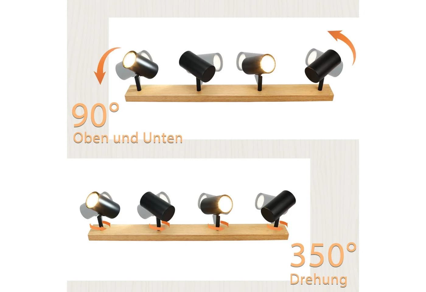 ZMH Deckenstrahler 4 Flammig Holz Schwarz/Weiß Deckenlampe - Bild 5