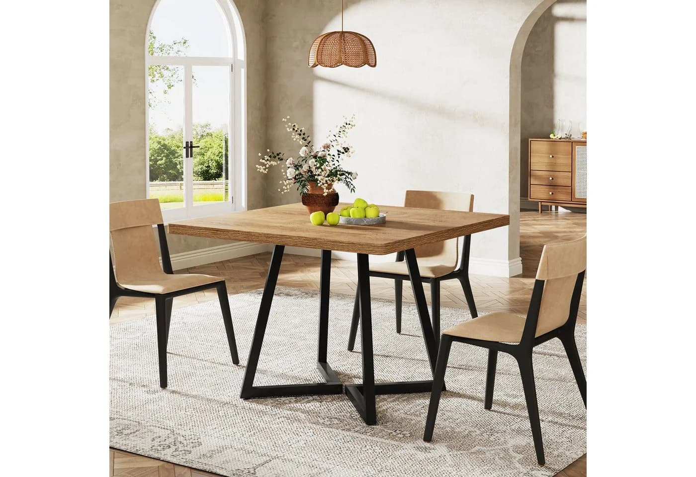 Tribesigns Esstisch 80 cm Quadratisch Braun/schwarz Metallfuß