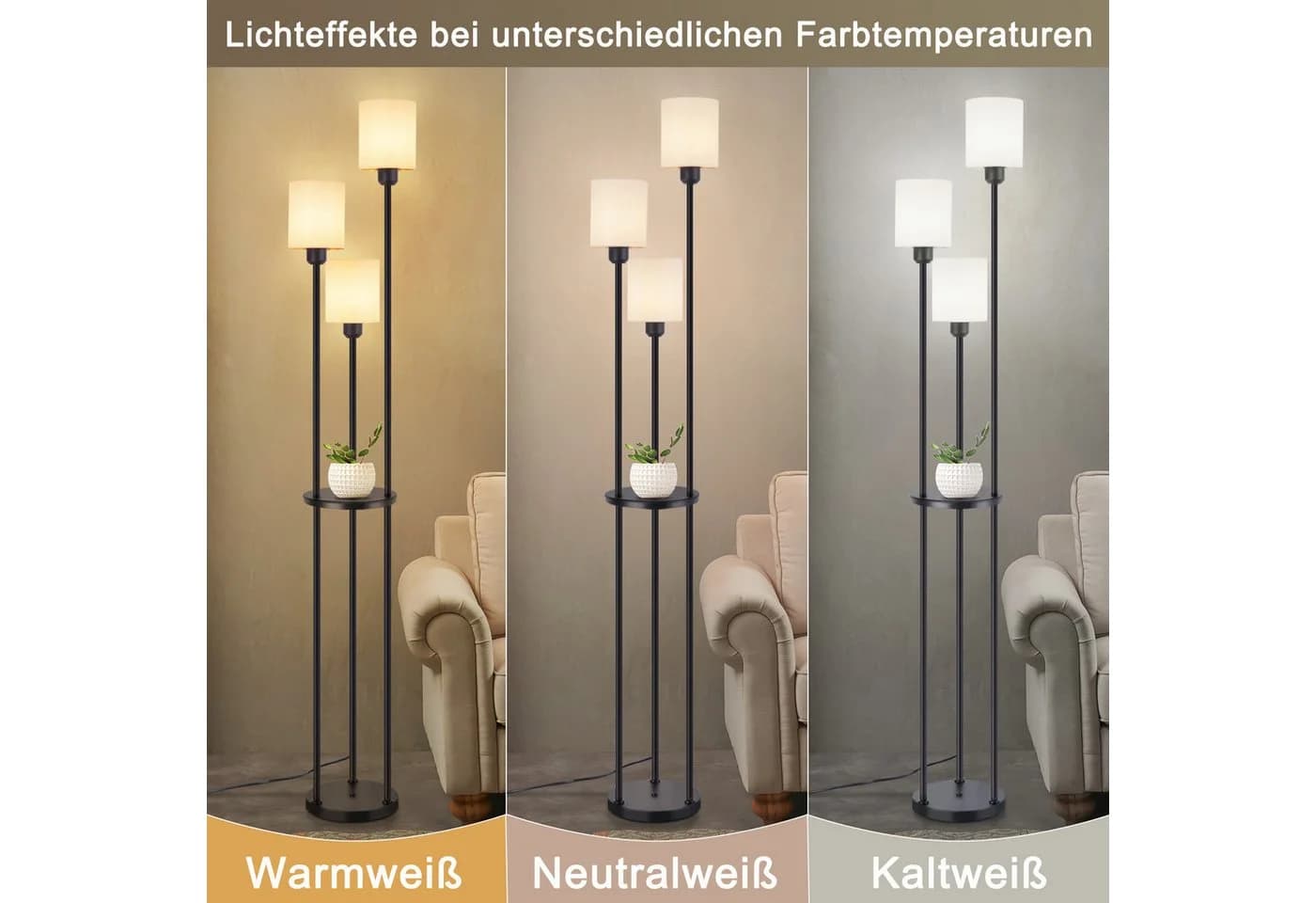 ZMH Stehlampe Wohnzimmer Weiß E27 Stoffschirm Fußschalter - Bild 1