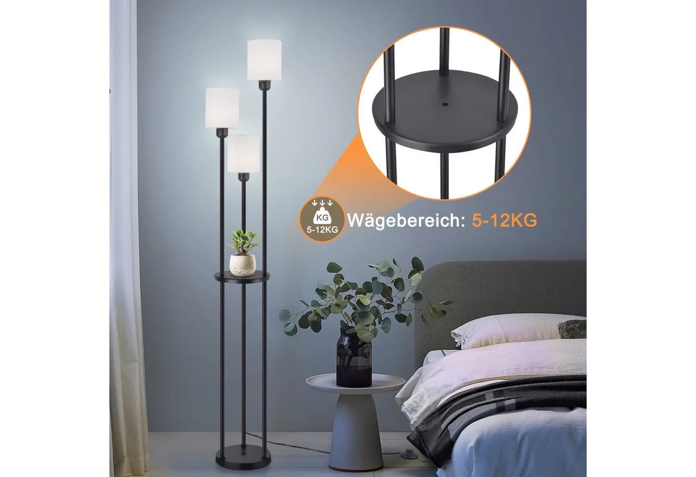 ZMH Stehlampe Wohnzimmer Weiß E27 Stoffschirm Fußschalter - Bild 4