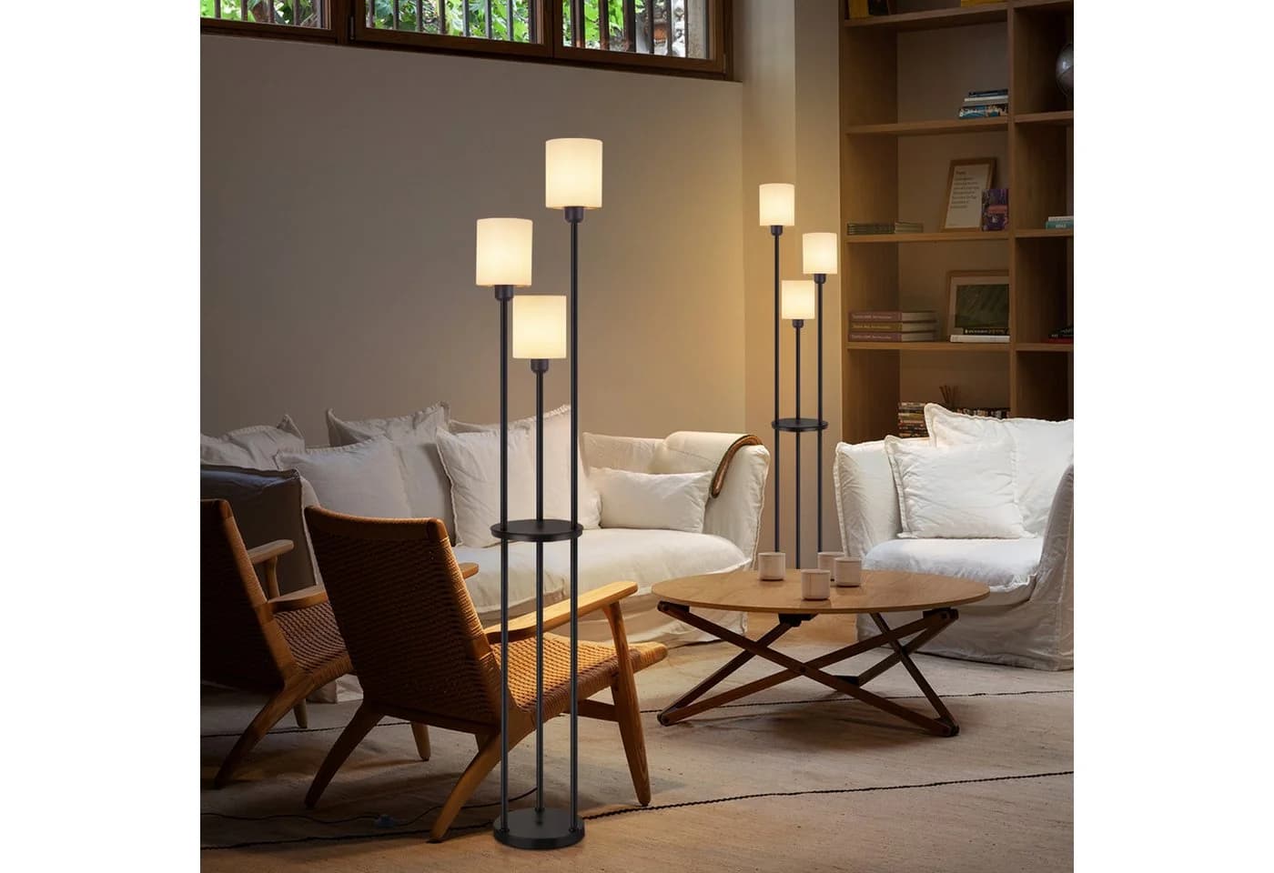 ZMH Stehlampe Wohnzimmer Weiß E27 Stoffschirm Fußschalter - Bild 5