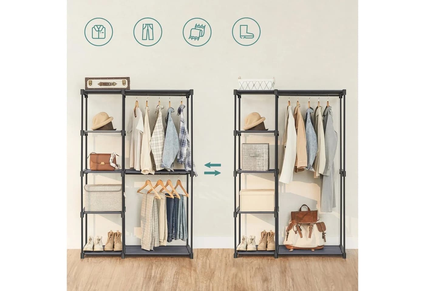 SONGMICS Kleiderschrank offen mit Kleiderstangen - Bild 3