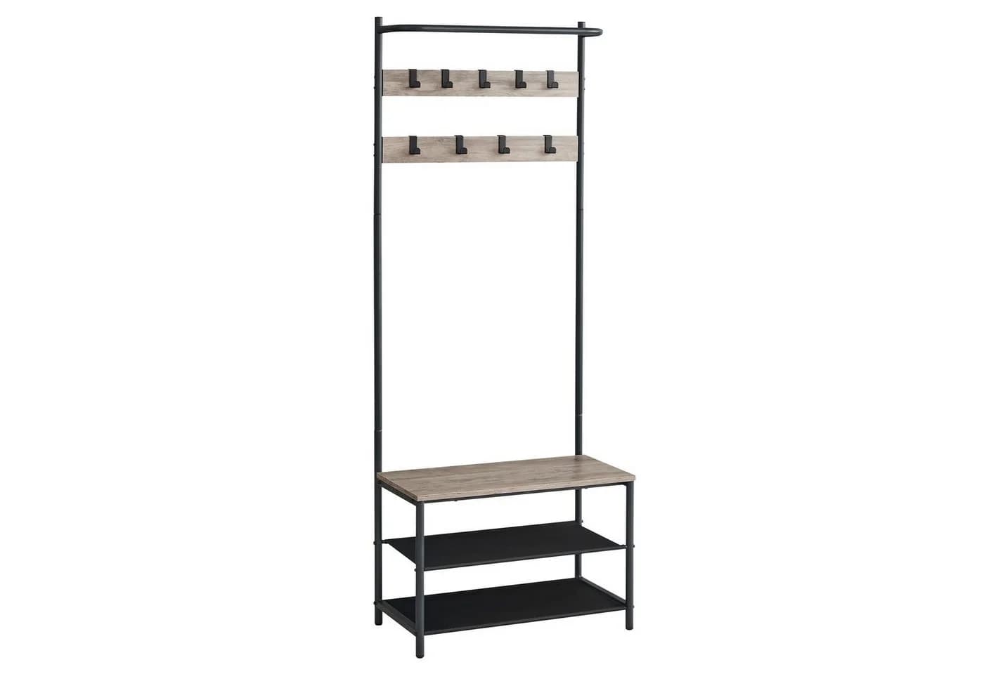 VASAGLE Garderobenständer Garderobe Kleiderstange Sitzbank Vintagebraun-Schwarz