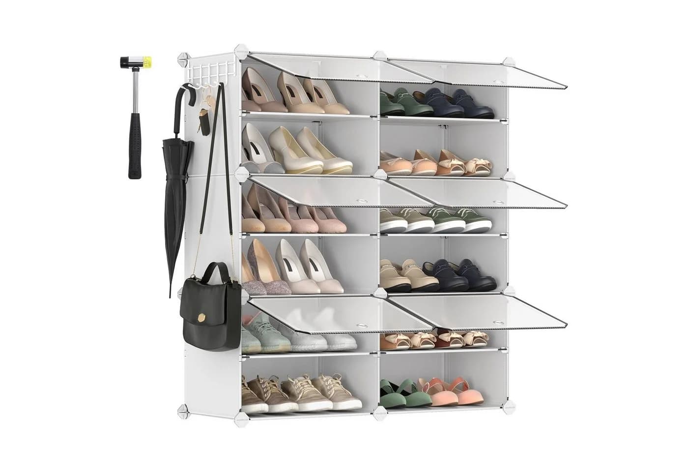 SONGMICS Schuhregal mit Türen für Flur, 4-16 Fächer, Weiß/Schwarz/Grau - Bild 2