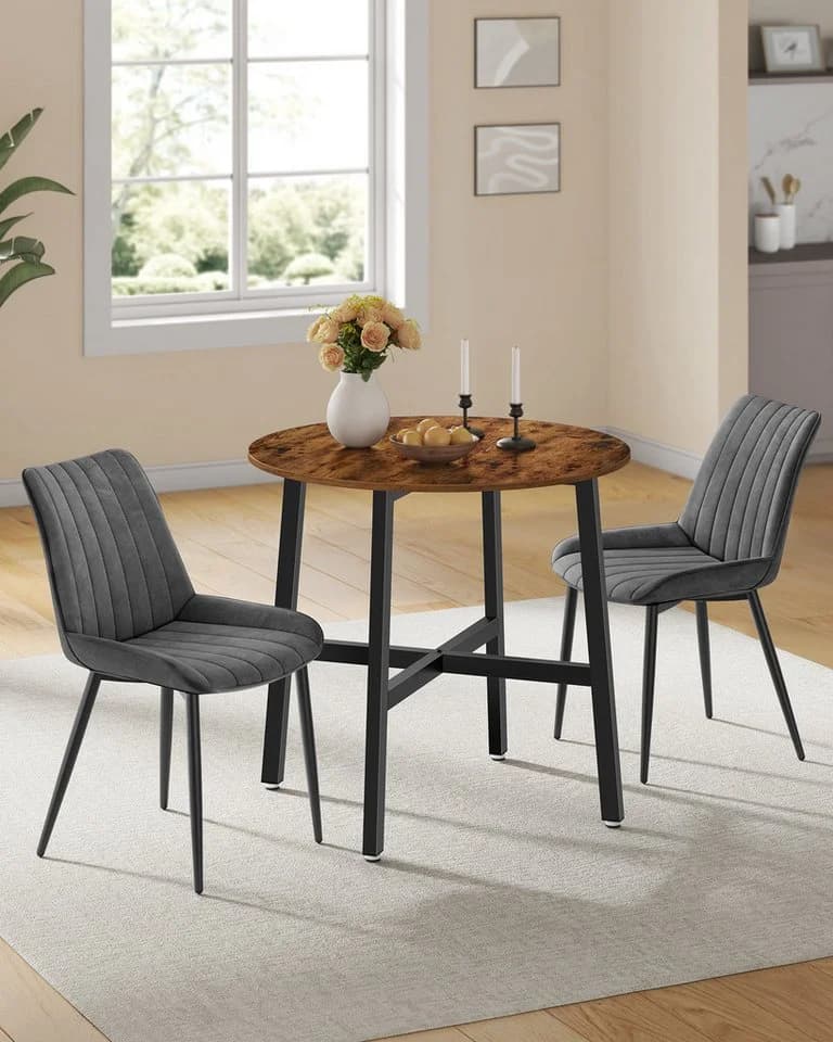 VASAGLE Essgruppe Esstisch + zwei Stühle Vintagebraun-Schwarz