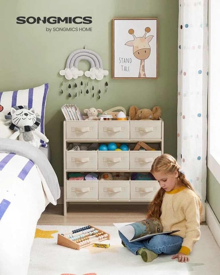 SONGMICS Kinderregal Bücherregal 9 Boxen Haferflockenbeige - Bild 1