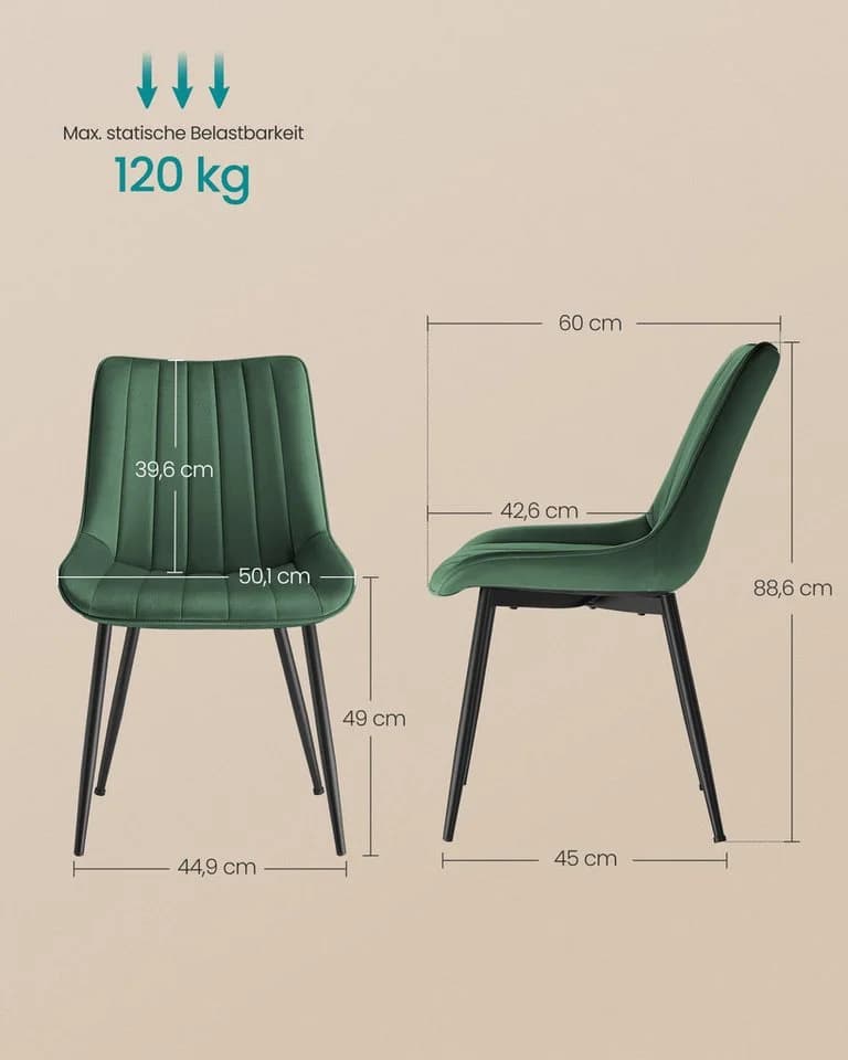 SONGMICS Esszimmerstuhl-Set 6-tlg. Grau/Schwarz Polsterstuhl Ergonomisch - Bild 5