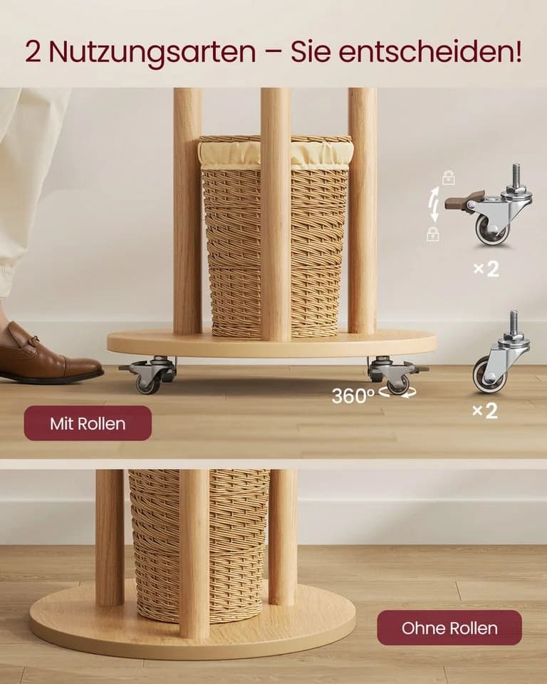 VASAGLE Garderobenständer Kleiderständer 11 Haken 3 Ablagen Rollen - Bild 4