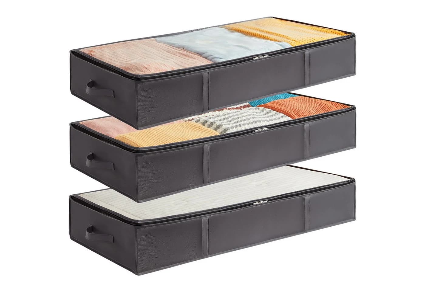 Lifewit Aufbewahrungsdose Unterbett Kleideraufbewahrung Faltbare Aufbewahrungsbox mit Deckel (3 St) Grau - Bild 2