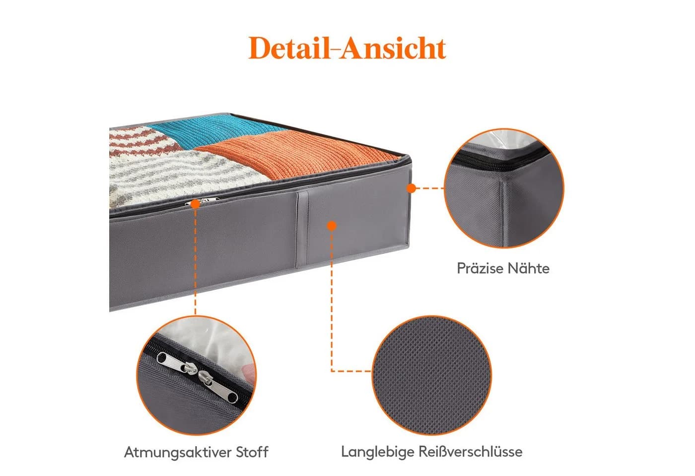 Lifewit Aufbewahrungsdose Unterbett Kleideraufbewahrung Faltbare Aufbewahrungsbox mit Deckel (3 St) Grau - Bild 4