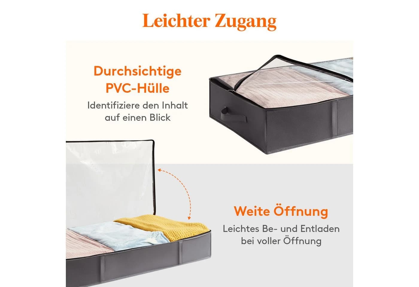 Lifewit Aufbewahrungsdose Unterbett Kleideraufbewahrung Faltbare Aufbewahrungsbox mit Deckel (3 St) Grau - Bild 5