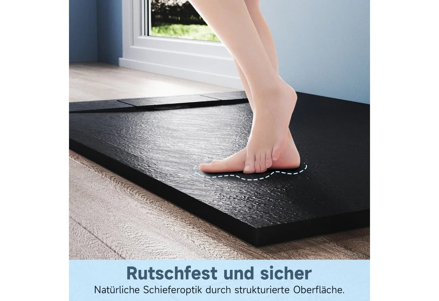 SONNI Duschwanne Schwarz 120x90cm Siphon inkl. Schieferoptik - Bild 1