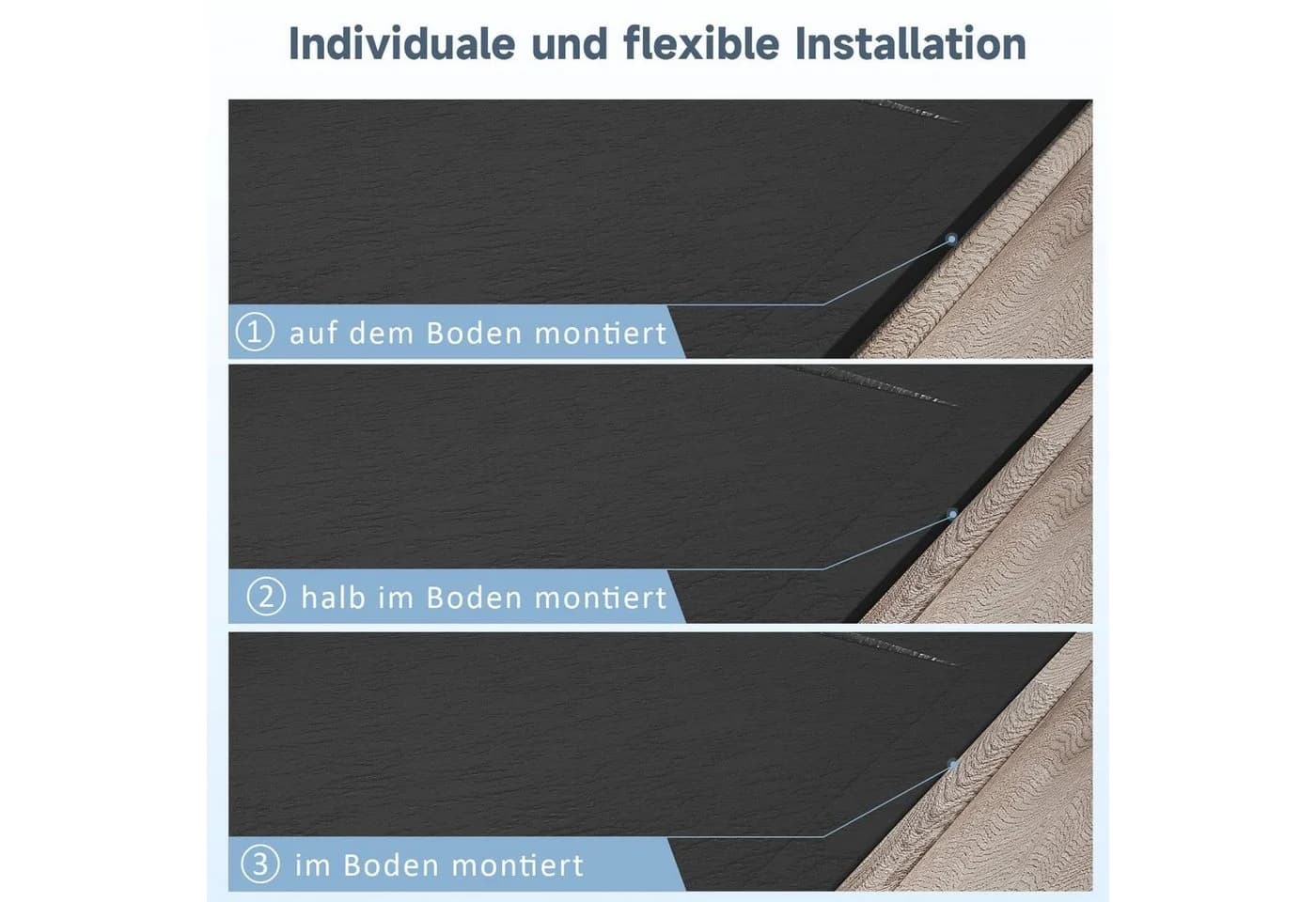 SONNI Duschwanne Schwarz 120x90cm Siphon inkl. Schieferoptik - Bild 3