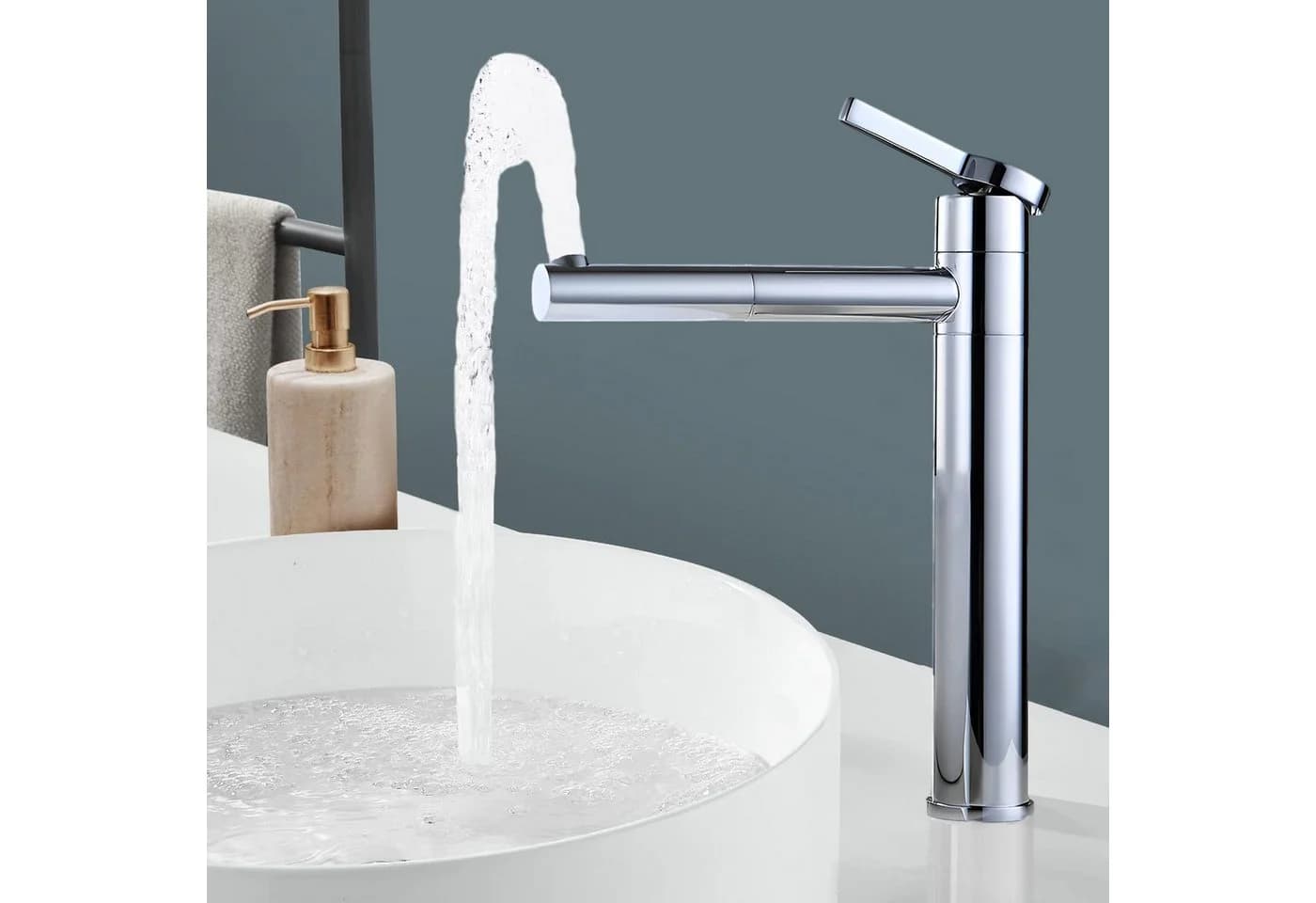 HOMELODY Badarmatur 360° Drehbar Chrom Messing