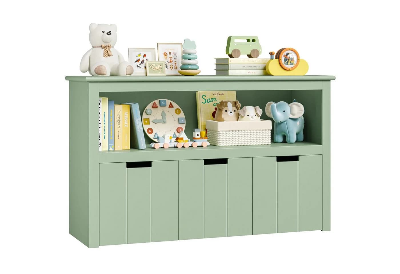 Homfa Kinderregal Spielzeugtruhe Bücherregal 3 Schubladen Grün - Bild 2