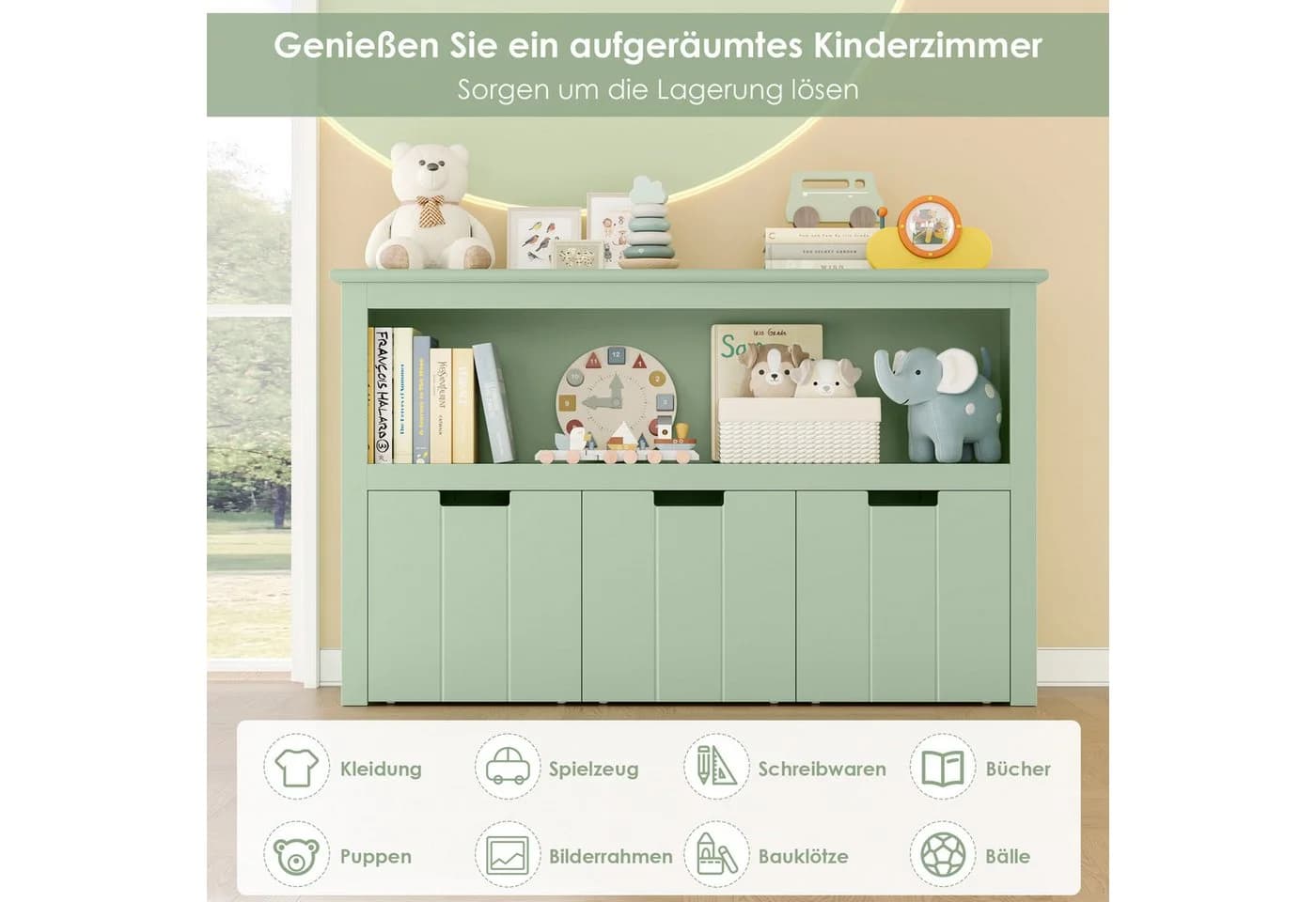 Homfa Kinderregal Spielzeugtruhe Bücherregal 3 Schubladen Grün - Bild 5