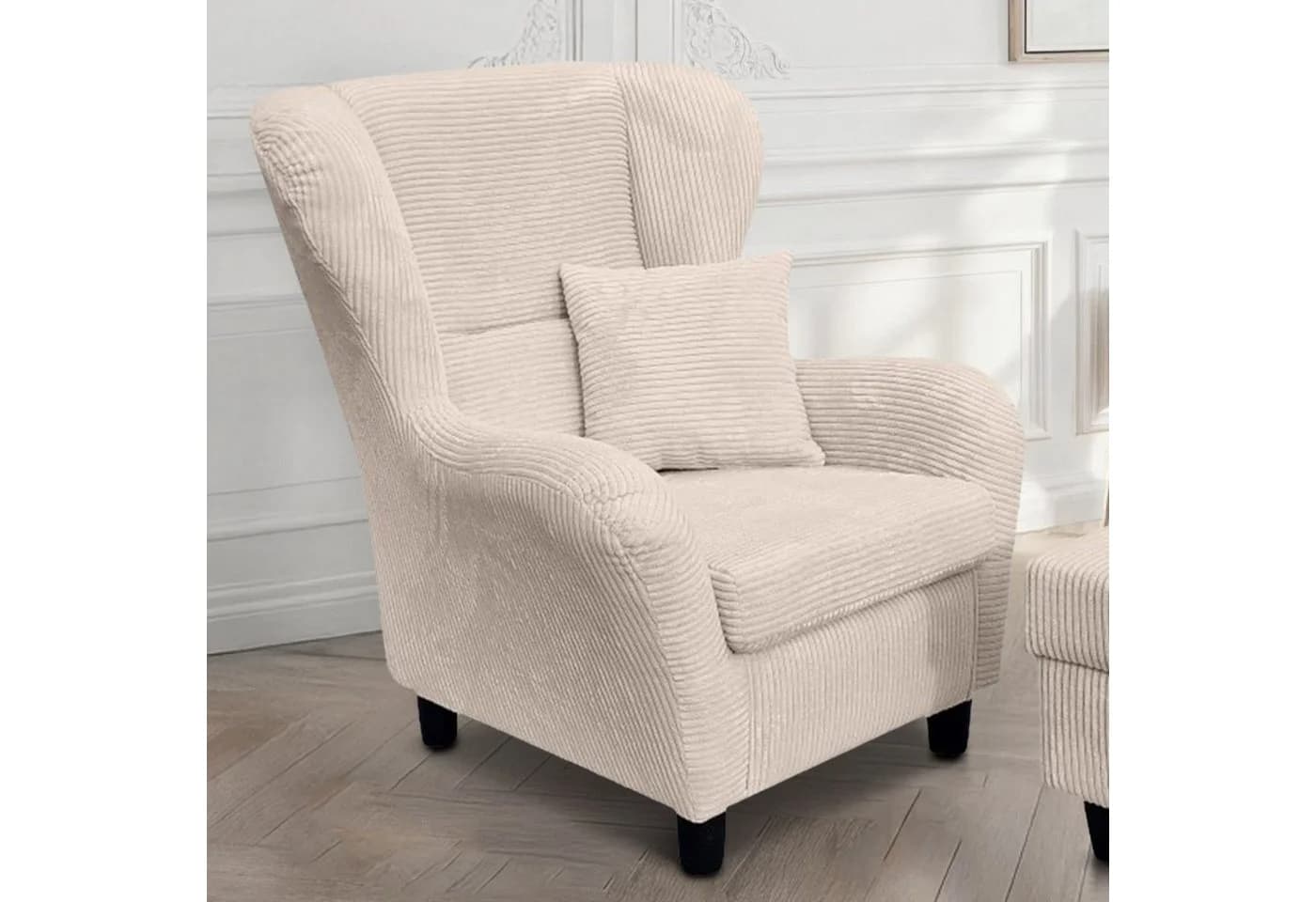 luma-home Ohrensessel 18017 Beige Lesesessel mit Hocker - Bild 3