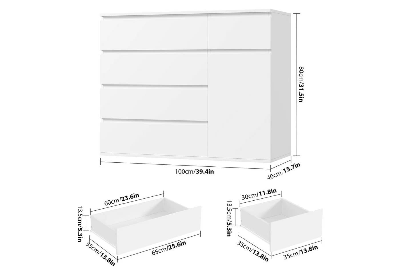 Homfa Kommode weiß mit 5 Schubladen und 1 Tür, Sideboard 100x80x40 cm - Bild 3