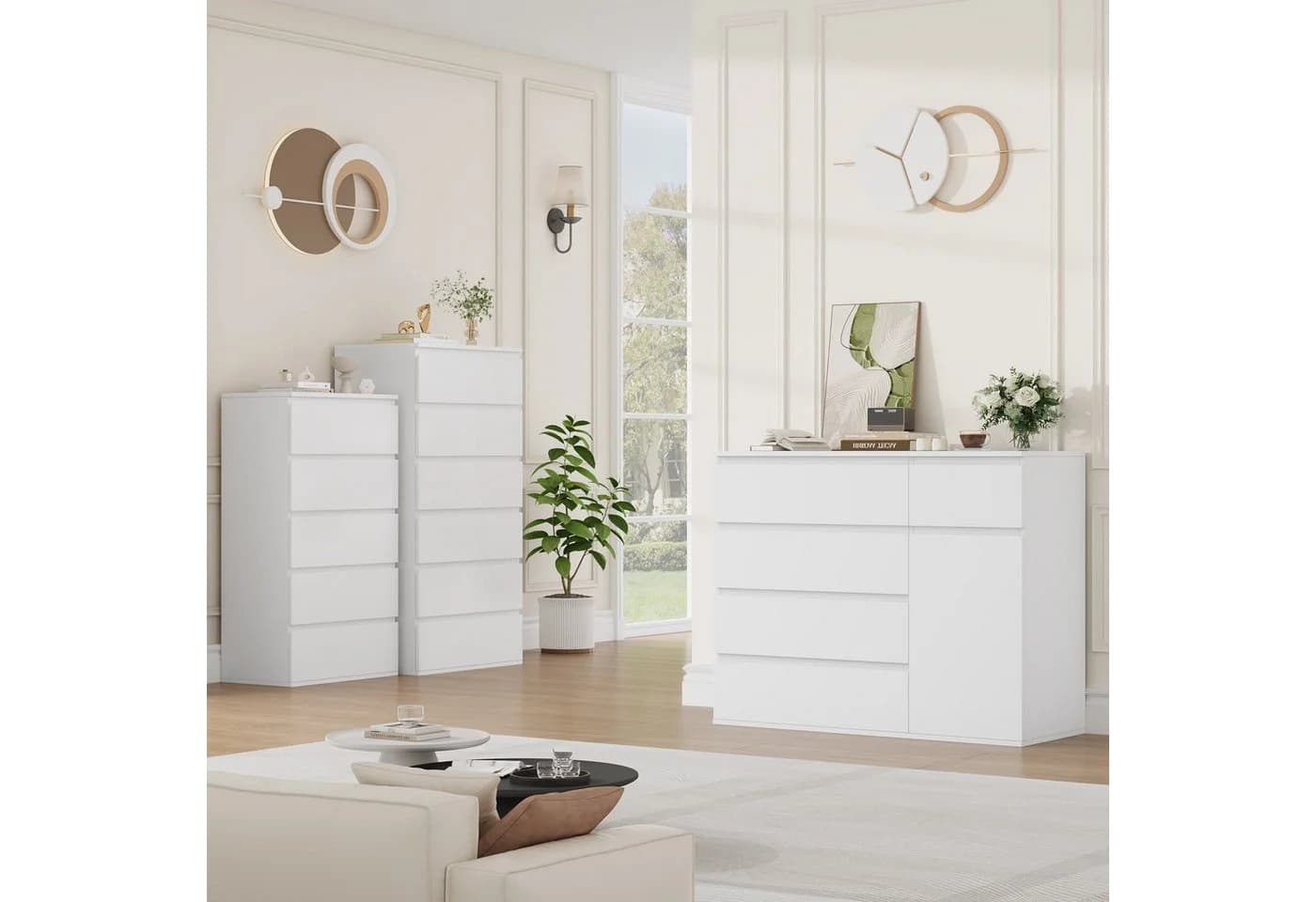 Homfa Kommode weiß mit 5 Schubladen und 1 Tür, Sideboard 100x80x40 cm - Bild 4