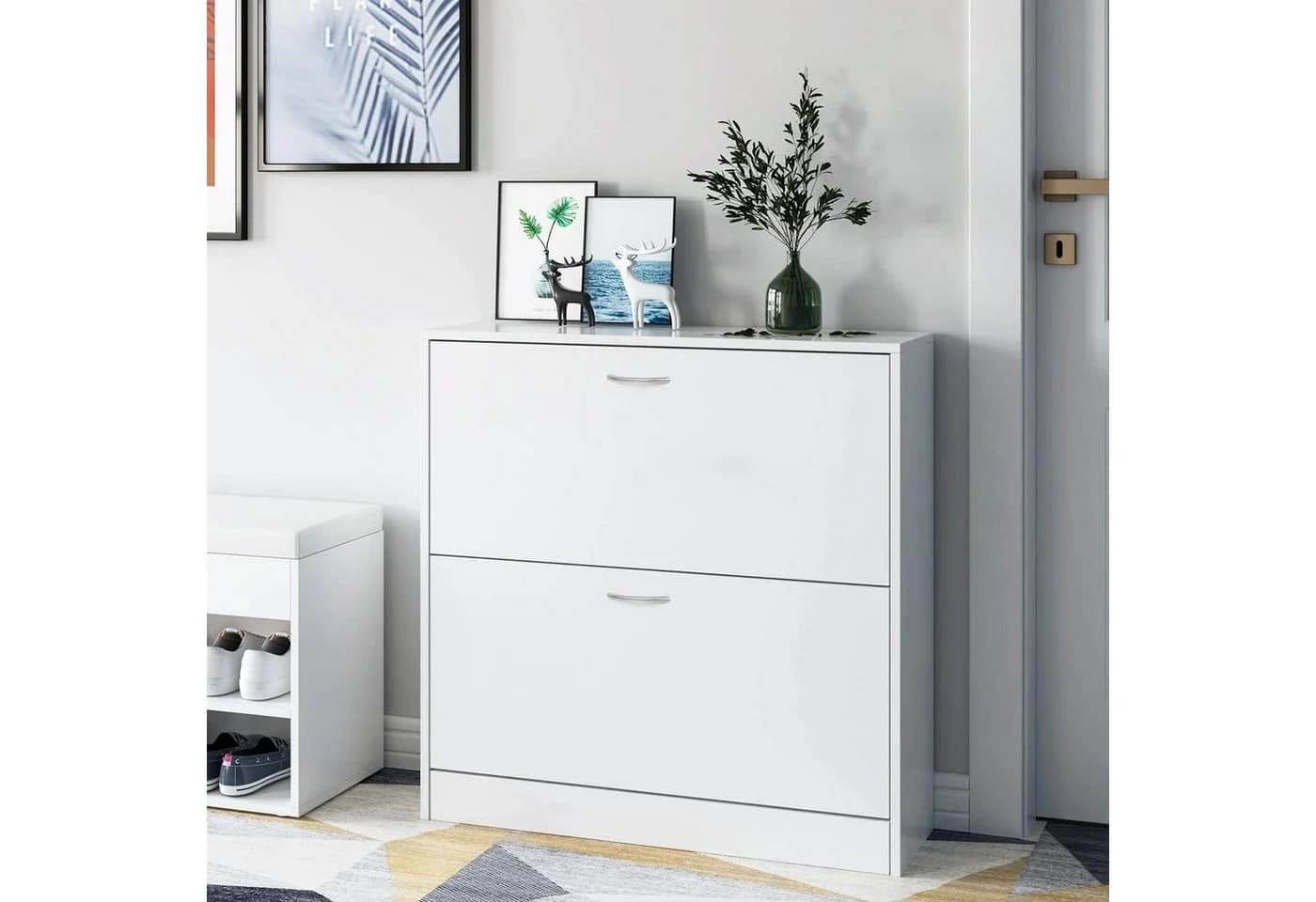 Homfa Schuhschrank mit 2/3 Klappen Schuhregal (2-St) Schuhkipper weiß 2 Türen/3Türen - Bild 3