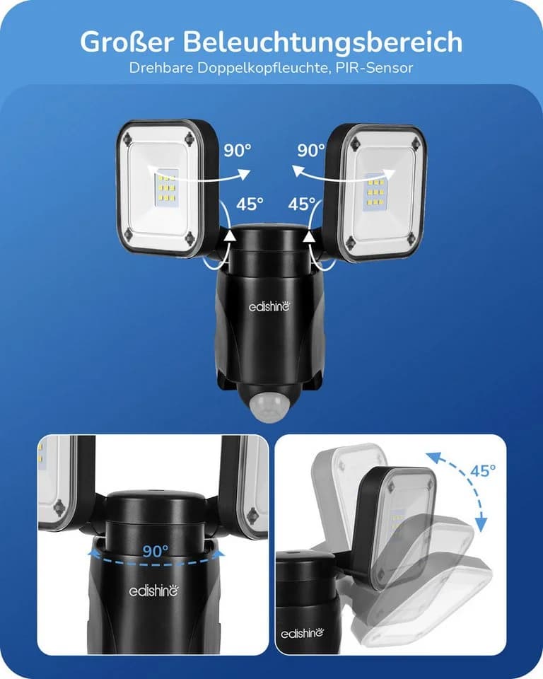 EDISHINE LED Wandstrahler Außen mit Bewegungsmelder IP44 800 Lumen