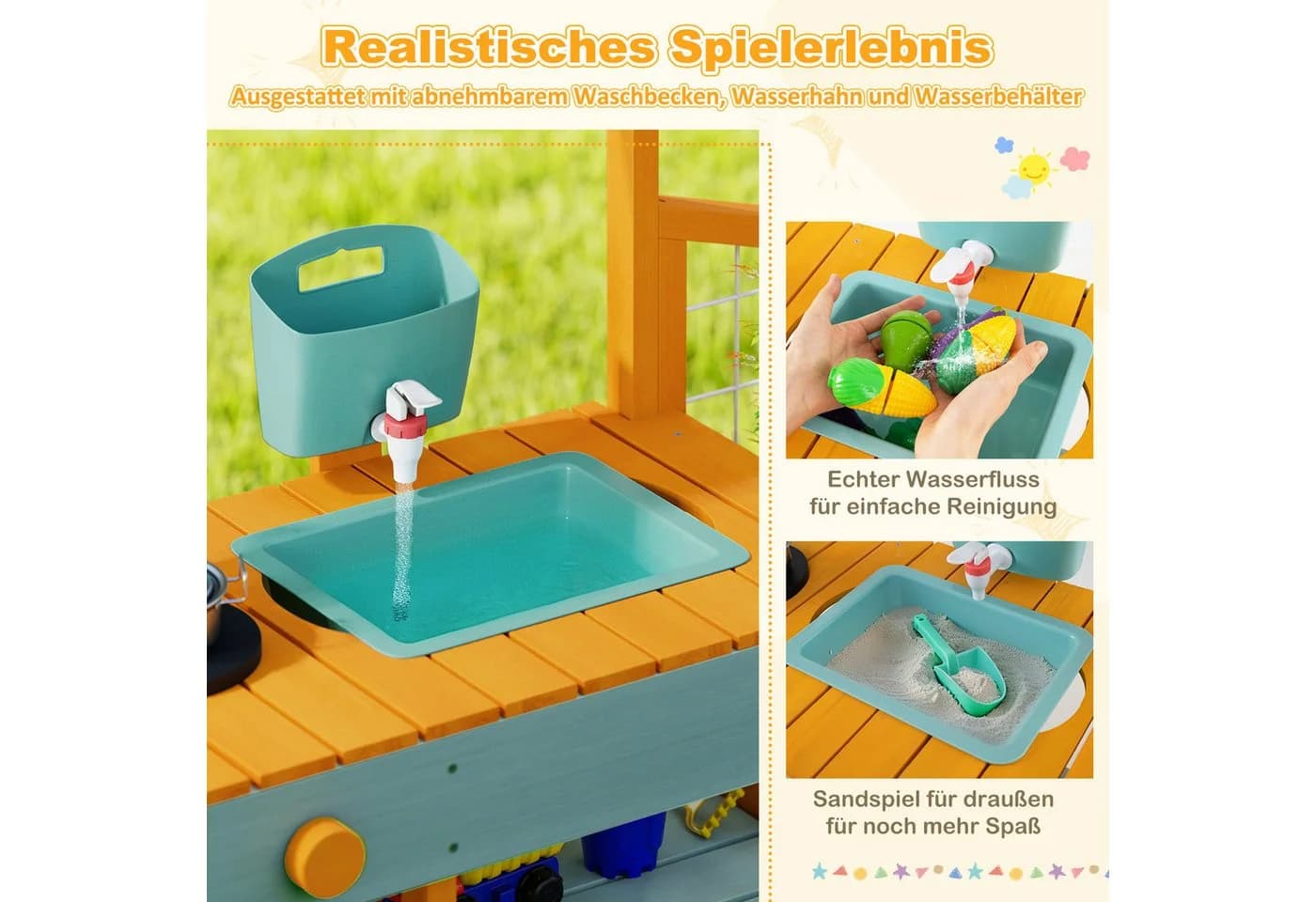COSTWAY Outdoor-Spielküche Holz Kinderküche mit Pflanzkasten & Rankgitter ab 3 Jahren