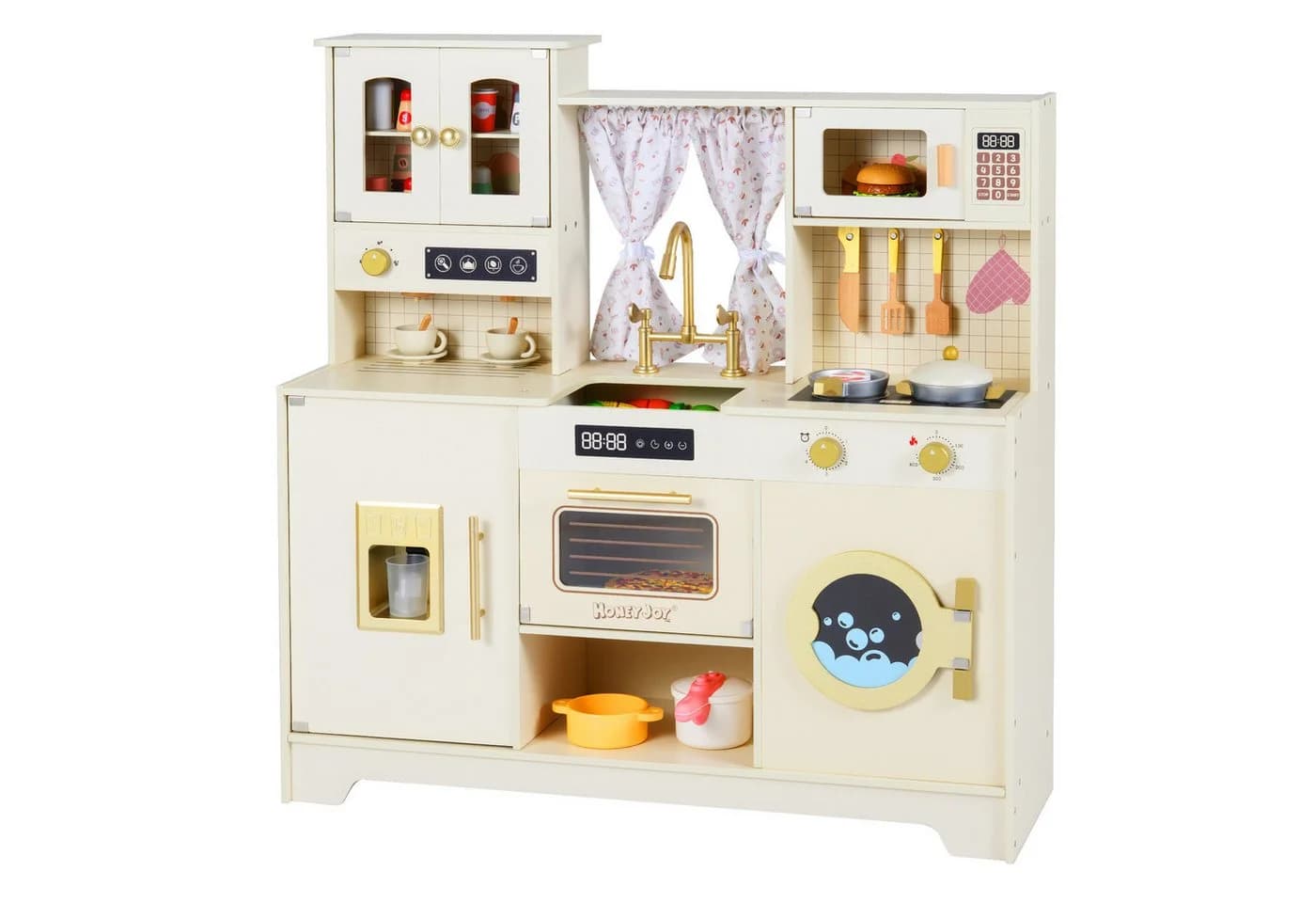 COSTWAY Spielküche Buchenholz Beige Mit Ofen Mikrowelle Geschirrspüler - Bild 2