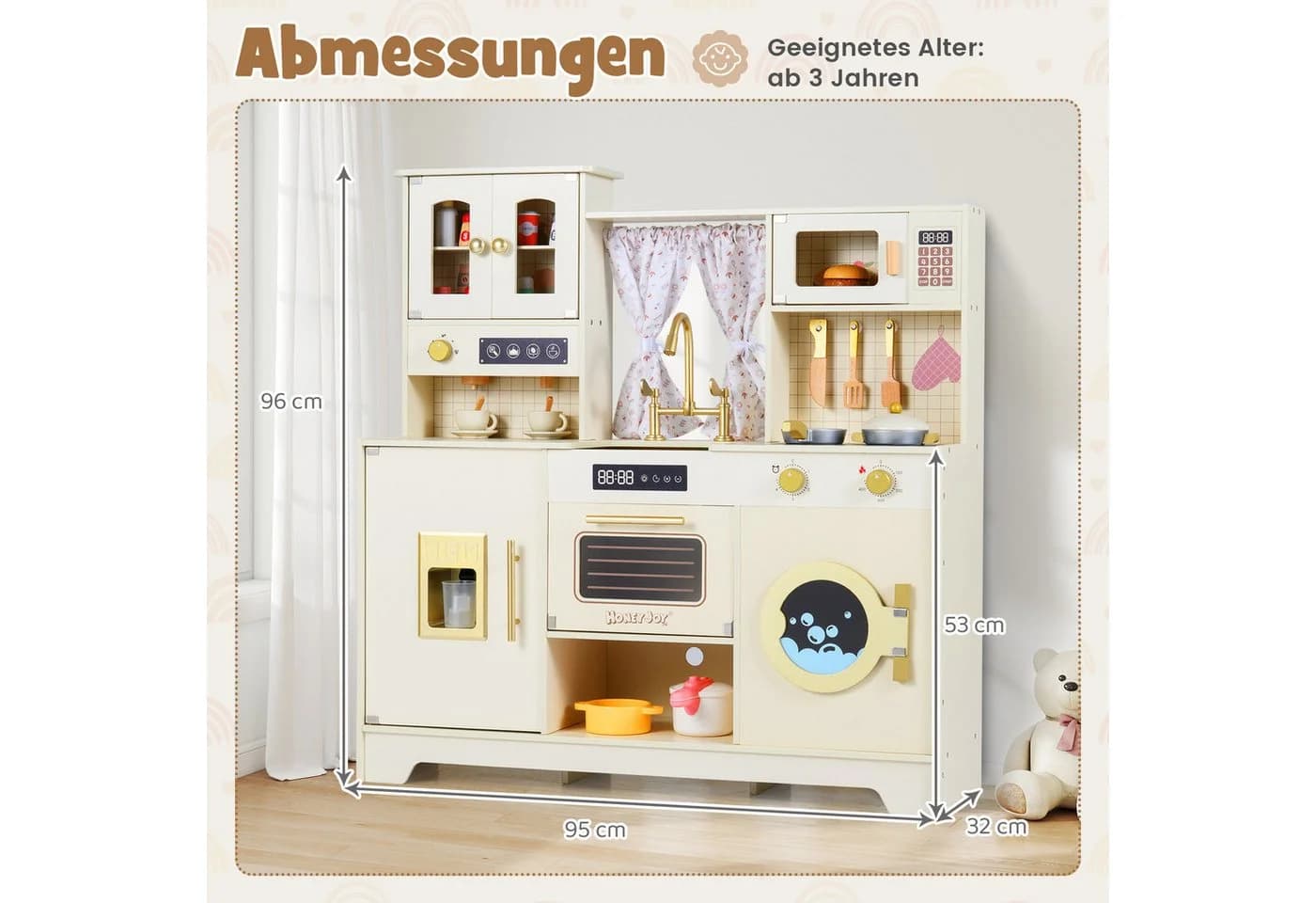 COSTWAY Spielküche Buchenholz Beige Mit Ofen Mikrowelle Geschirrspüler - Bild 5