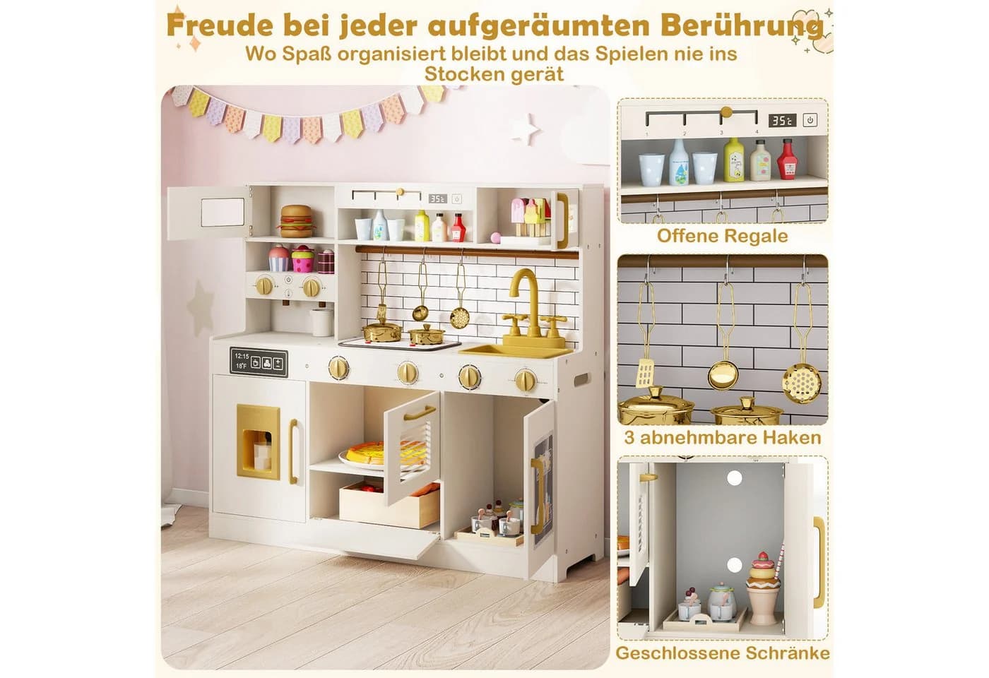 COSTWAY Spielküche MDF mit Herd, Licht, Sound, Wasserhahn, Spüle, Eisspender - Bild 4